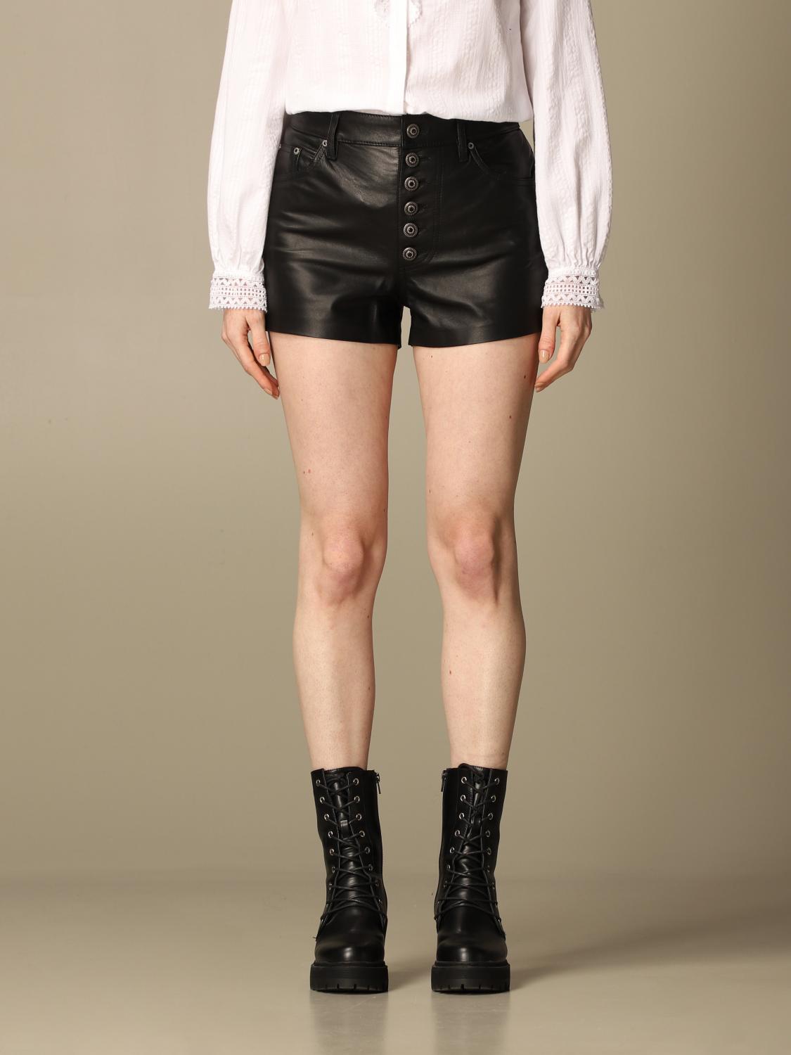 DONDUP: Pantaloncino in pelle a 5 tasche - Nero | Pantaloncino Dondup  DP277BPL0284XXX GIGLIO.COM