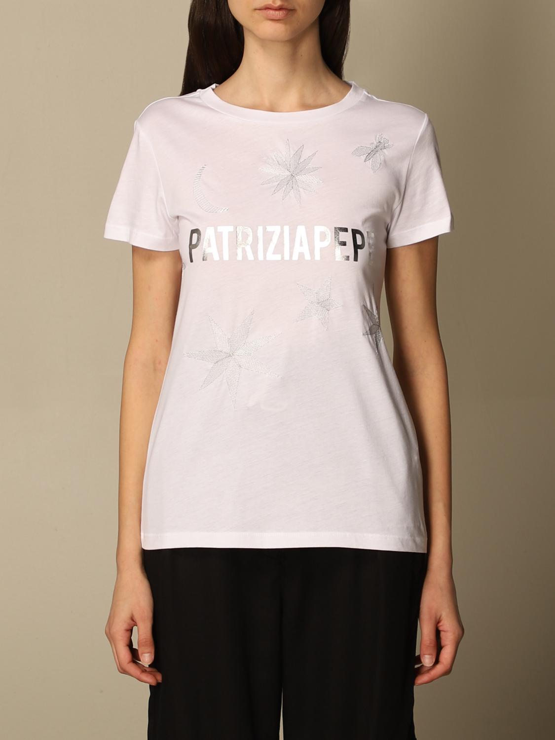 PATRIZIA PEPE: T-shirt In Cotone Con Logo - Bianco | T-Shirt Patrizia ...