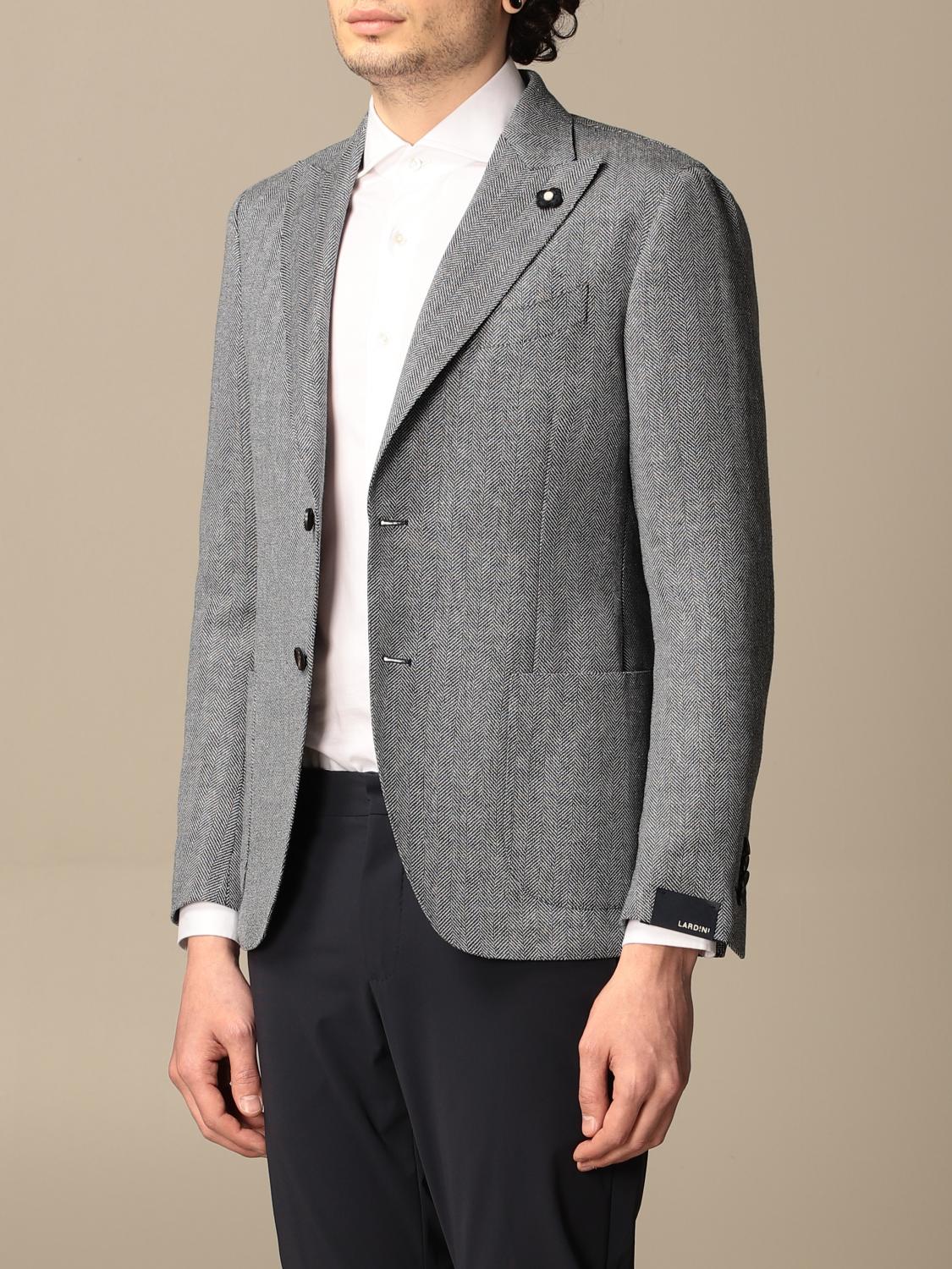 LARDINI: Blazer a monopetto in tweed spigato - Blue | Blazer Lardini  EL688AEELRP56598 GIGLIO.COM