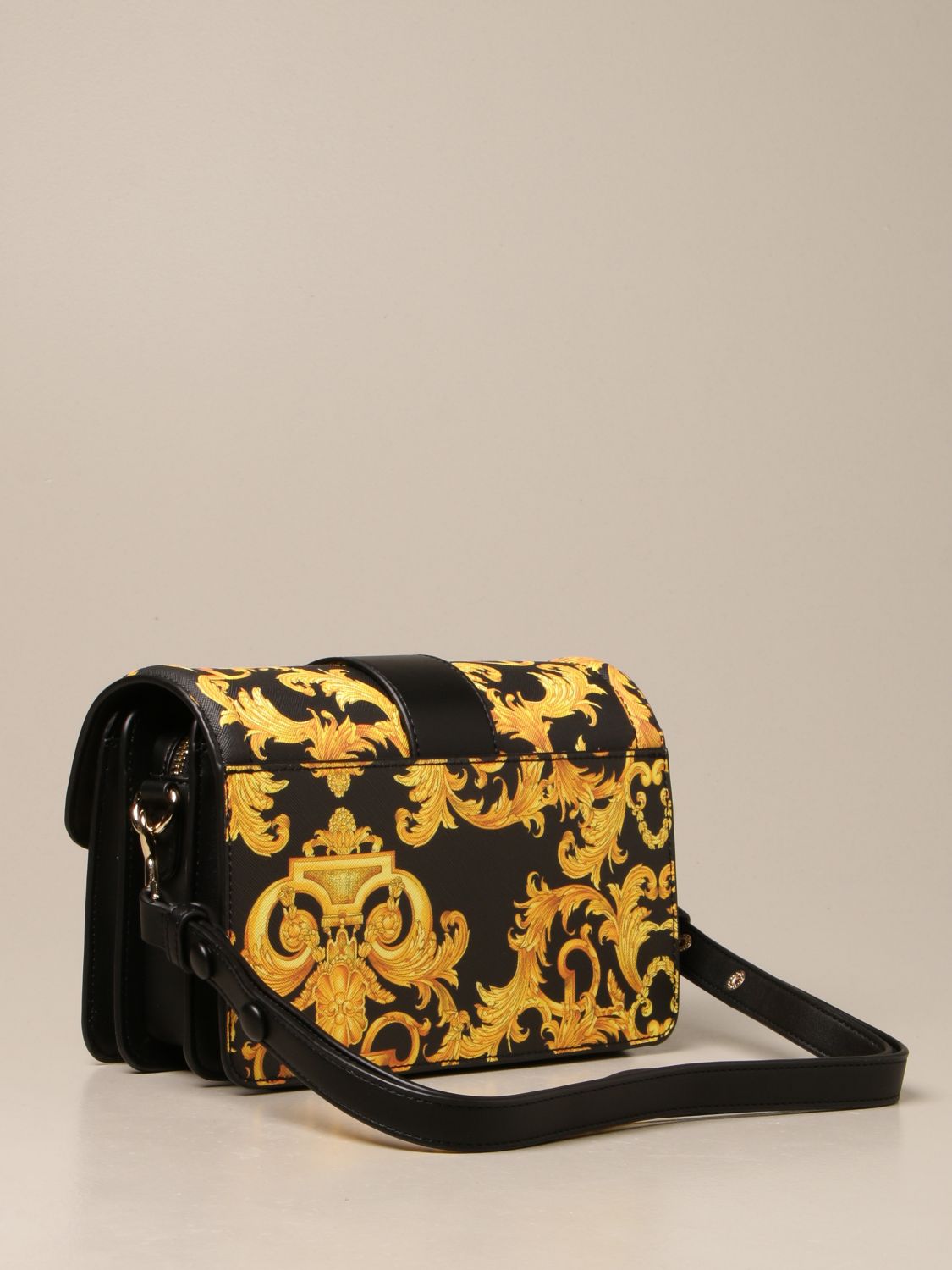 Versace Black/Yellow Baroque Print Leather Icon Shoulder Bag