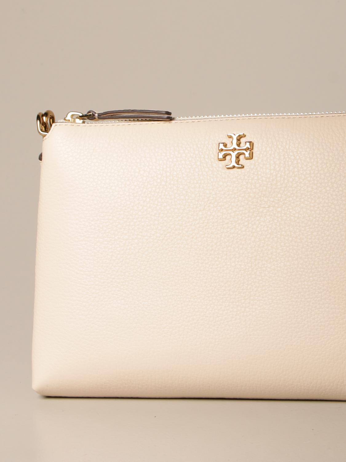 TORY BURCH Kira Pebbled crossbody bag in textured leather Beige