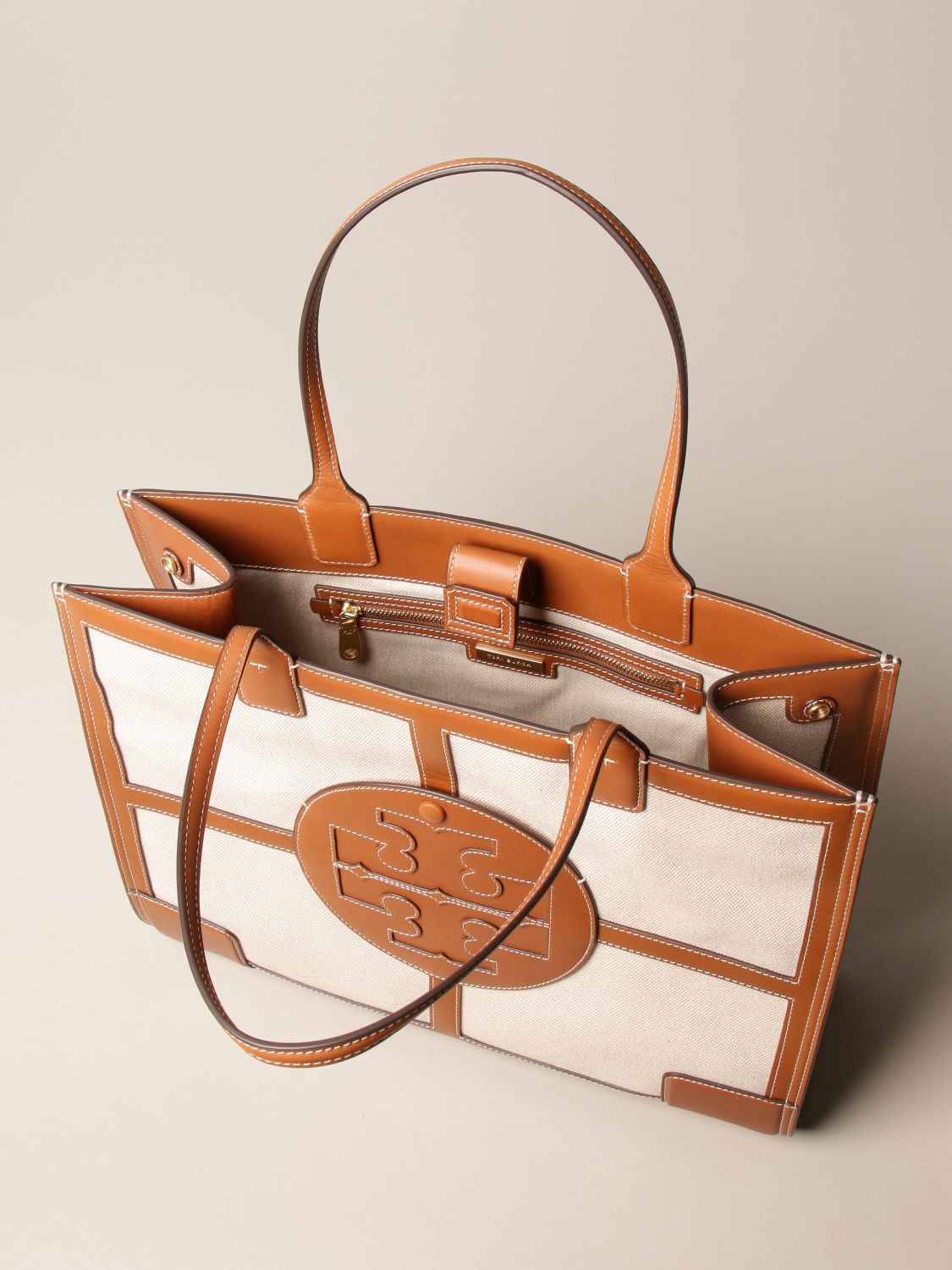 TORY BURCH: tote bag in canvas and leather - Leather | Tory Burch tote bags  73341 online on 