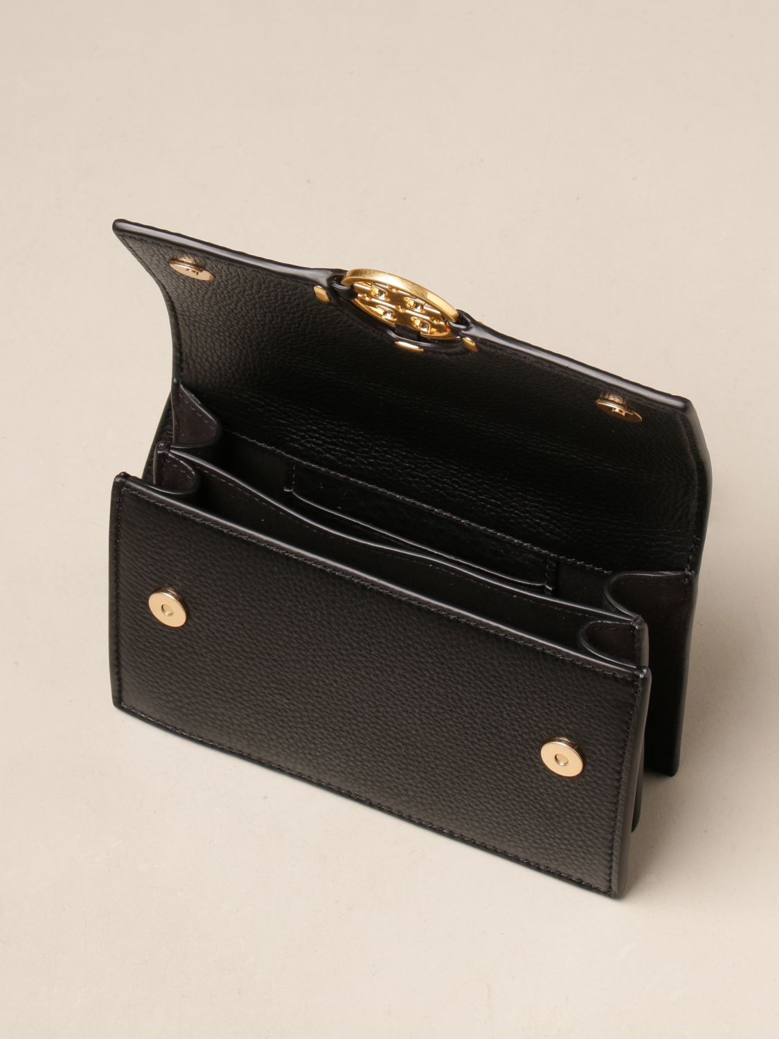 TORY BURCH: leather crossbody bags with crest - Black  Tory Burch  crossbody bags 80532 online at