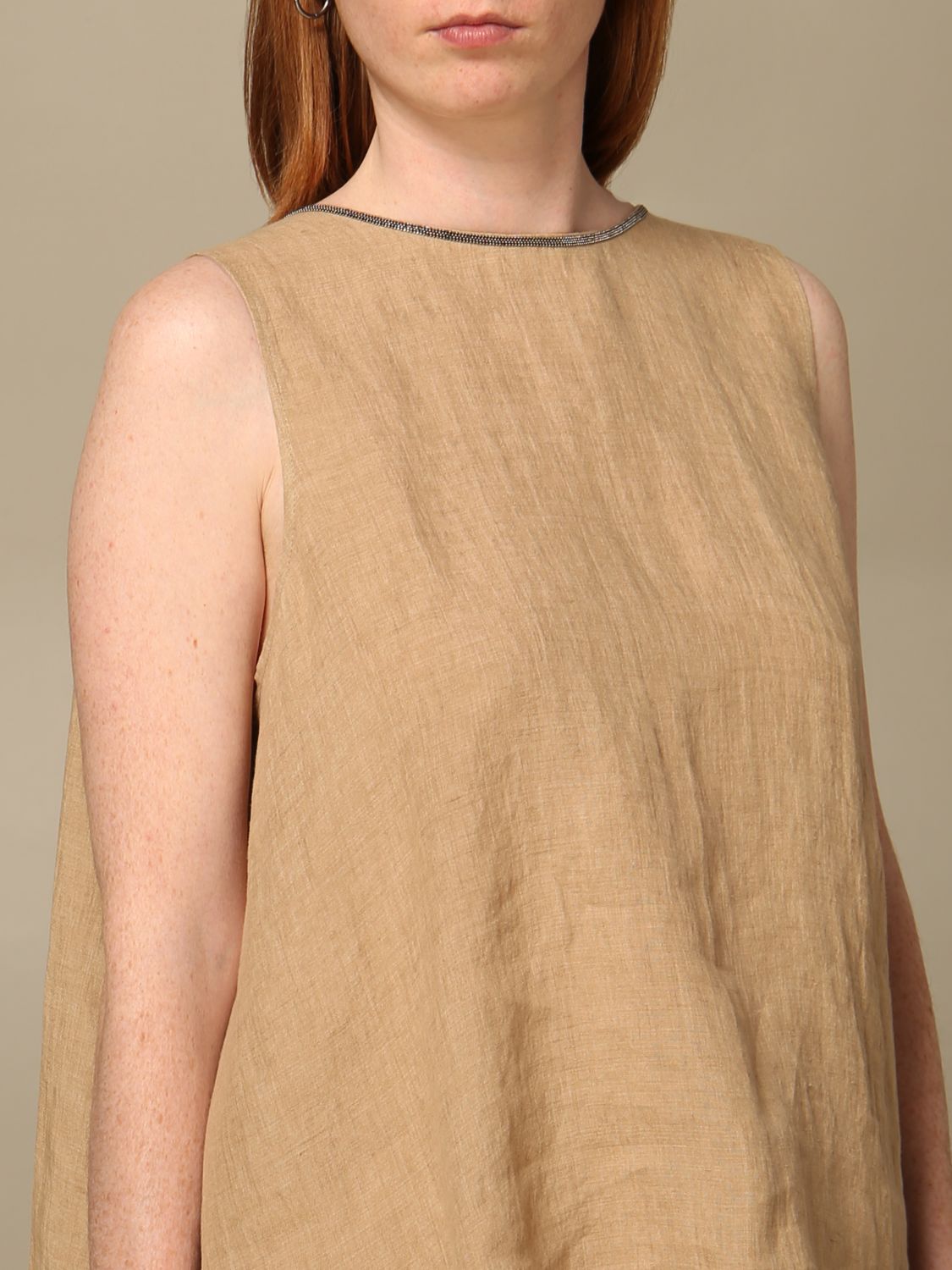 Fabiana Filippi Outlet: linen top with bow - Camel | Fabiana Filippi