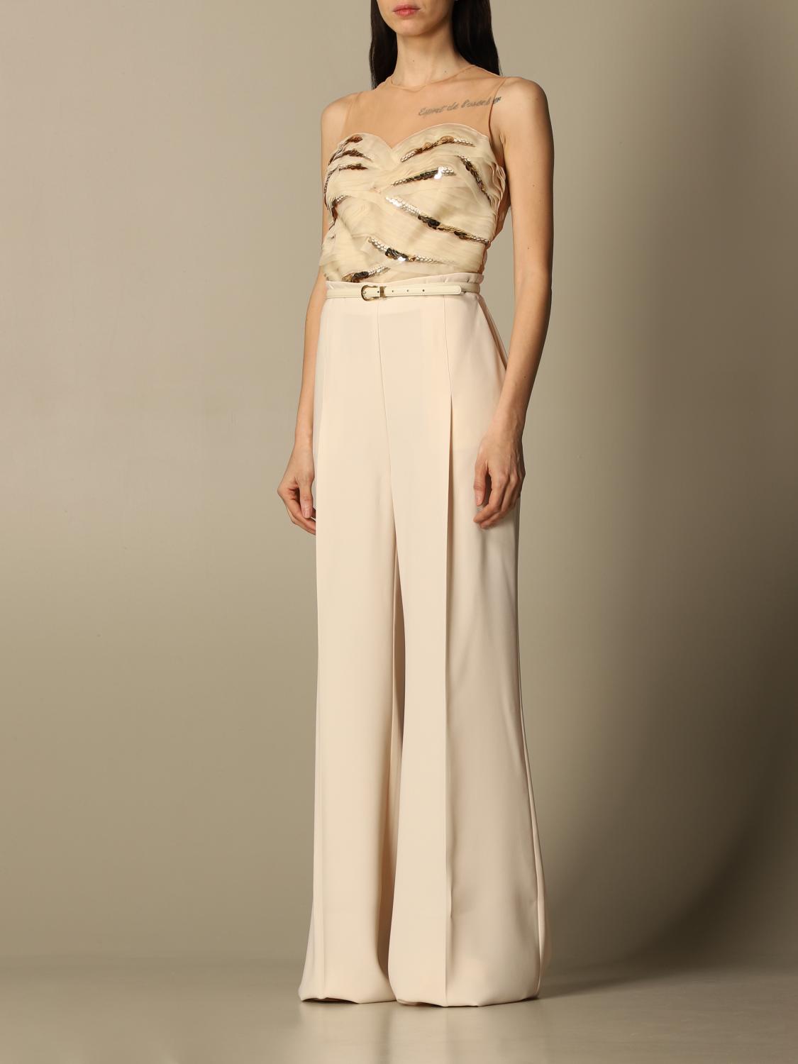 ELISABETTA FRANCHI: Tuta lunga con dettagli lurex - Burro | Tuta Elisabetta  Franchi TU256 GIGLIO.COM