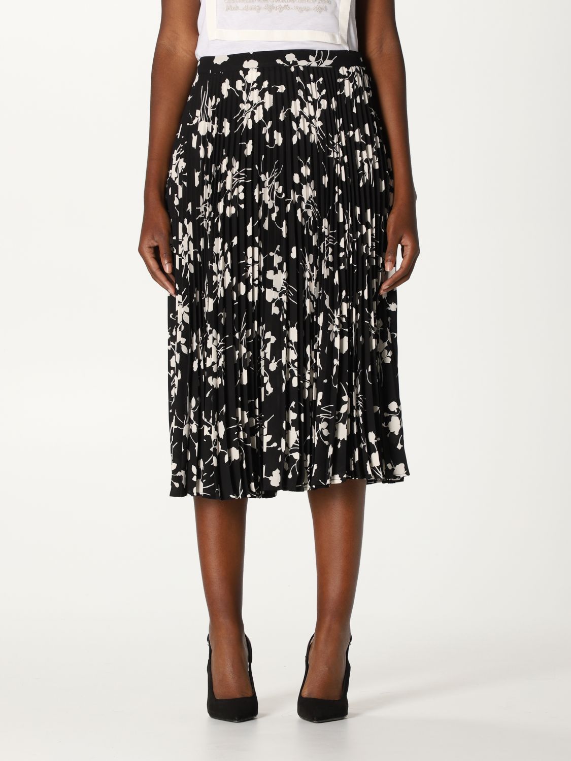 TWINSET: Twin-set pleated skirt with floral pattern - Black | Twinset ...