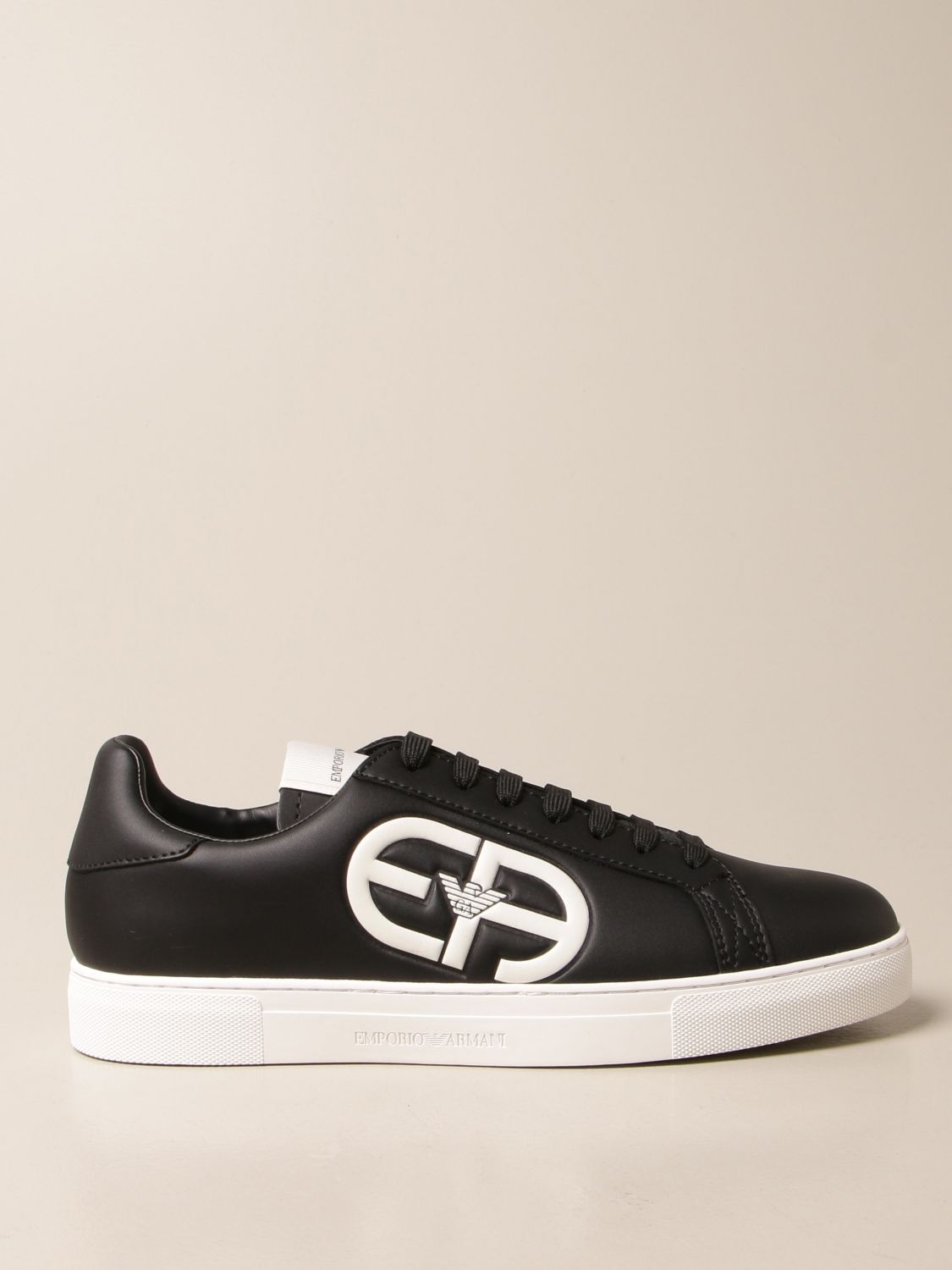 EMPORIO ARMANI: sneakers in leather - Black | Emporio Armani sneakers ...