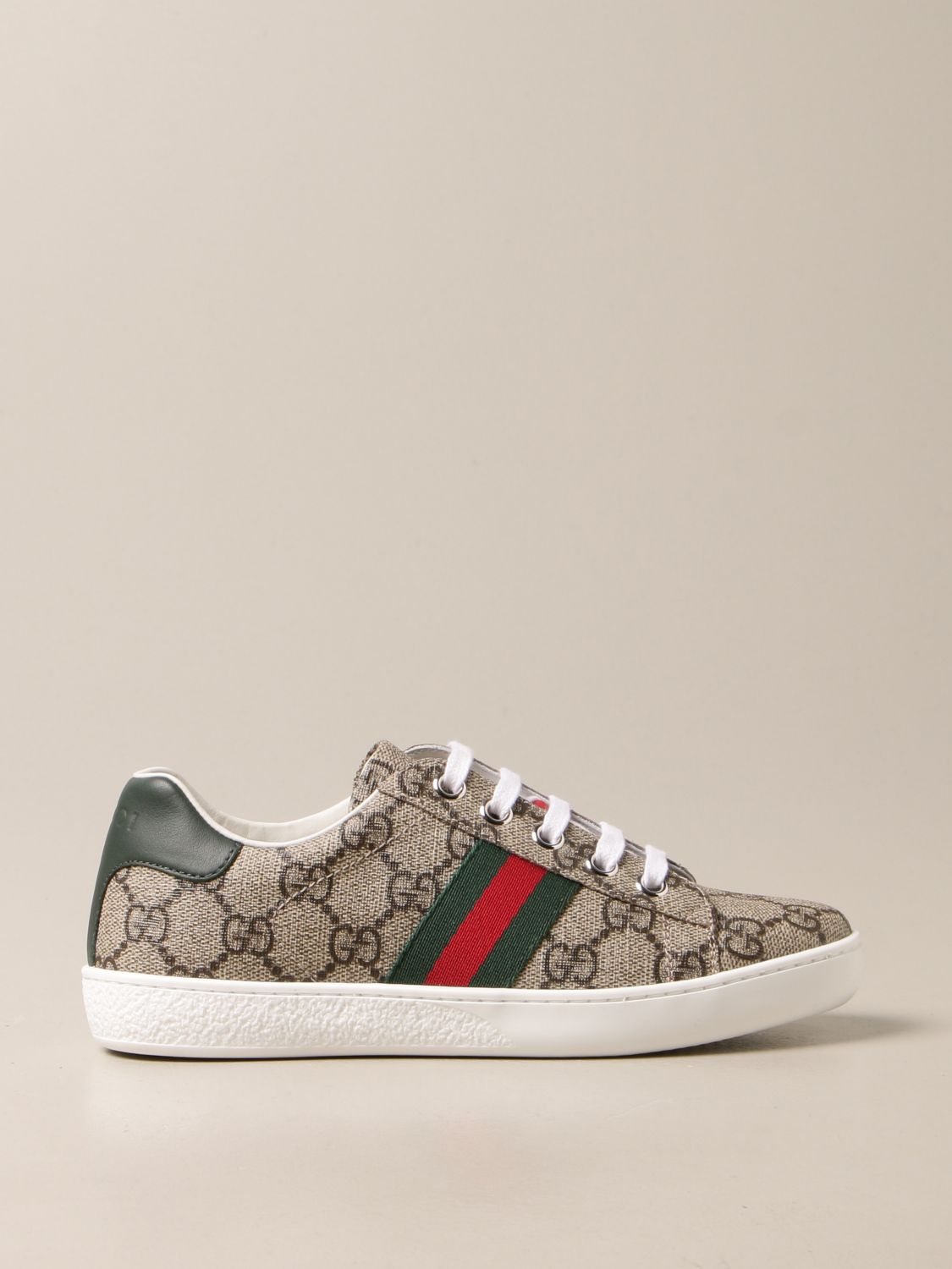 GUCCI: Ace sneakers in GG Supreme fabric with Web bands - Green | Gucci ...