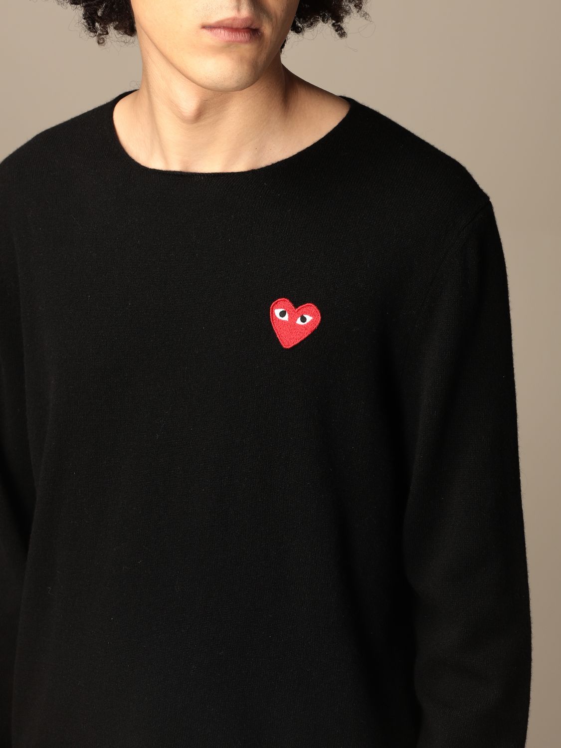 Comme Des Garcons Play Outlet: sweater for man - Black | Comme Garcons Play sweater P1N068 online GIGLIO.COM