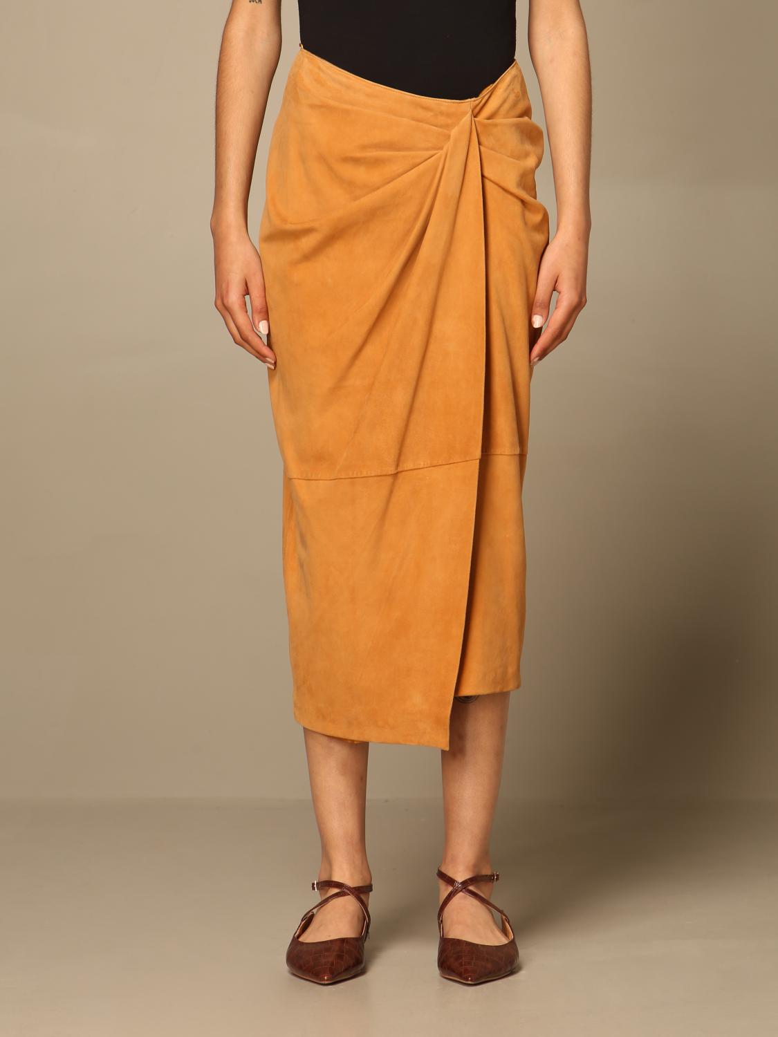 PINKO: Gonna midi in camoscio - Marrone | Gonna Pinko 1G15WP-Y6W5 GIGLIO.COM