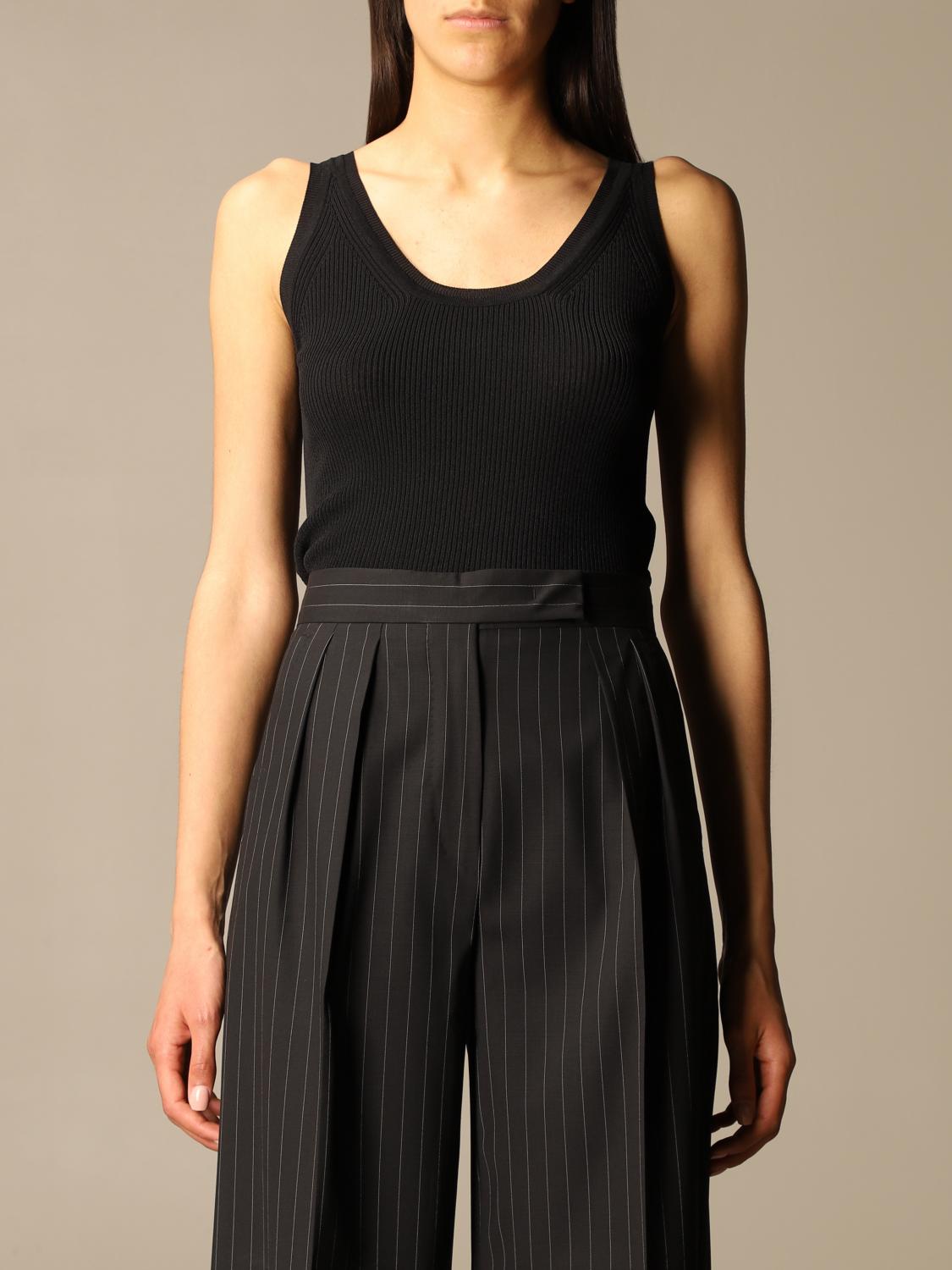 Max Mara Plava Silk And Cashmere Knit Tank Top In Black