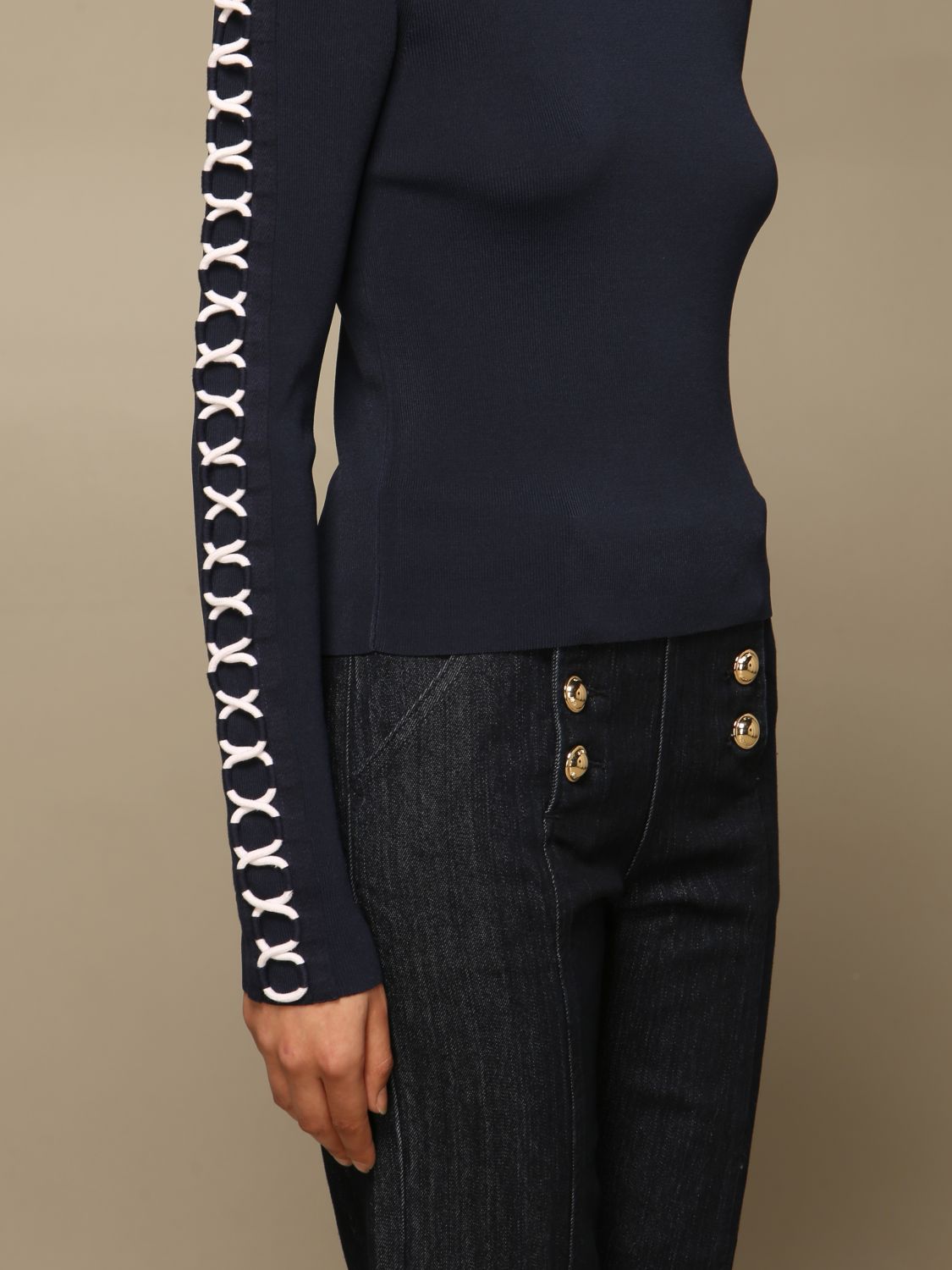 MICHAEL MICHAEL KORS: sweater with criss cross | Sweater Michael Michael Kors Women Blue | Sweater Michael Kors MS1600WBVC GIGLIO.COM