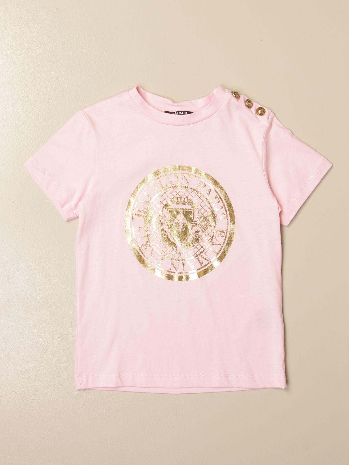BALMAIN: cotton dress with logo - Pink | Balmain t-shirt 6O8011 OX390