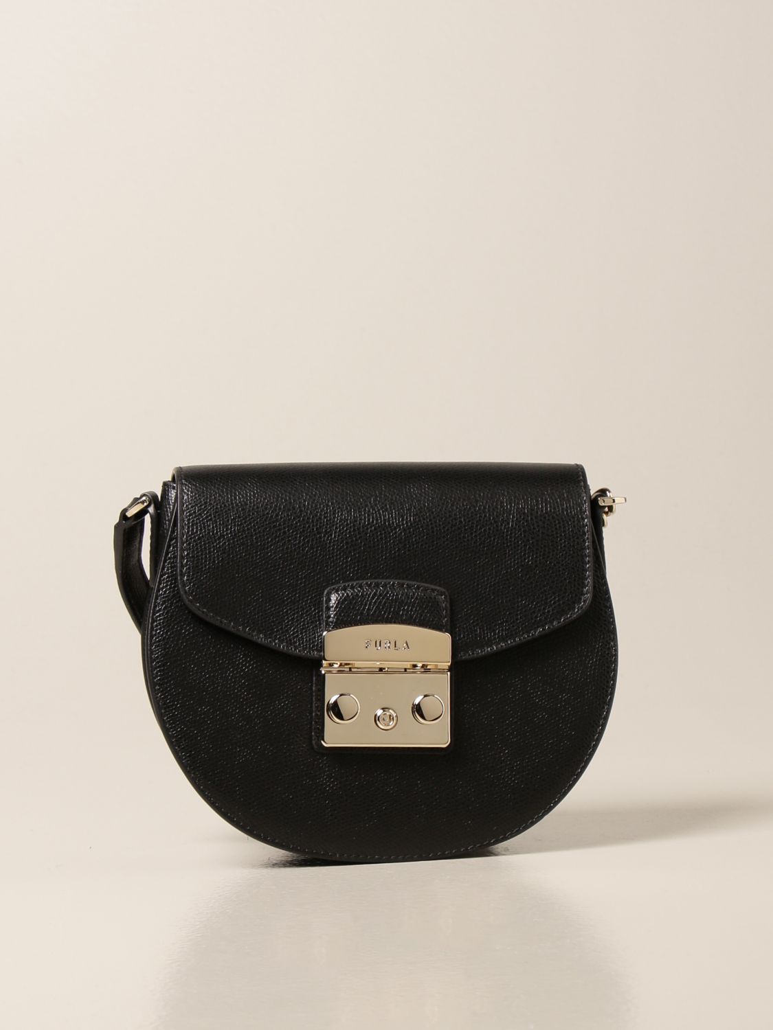FURLA: Metropolis bag in grained leather - Black | Crossbody Bags Furla ...