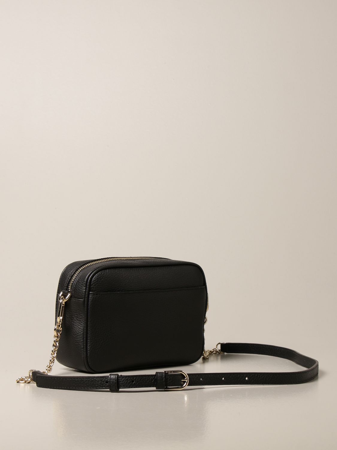 FURLA: camera bag in grained leather - Black | Crossbody Bags Furla ...