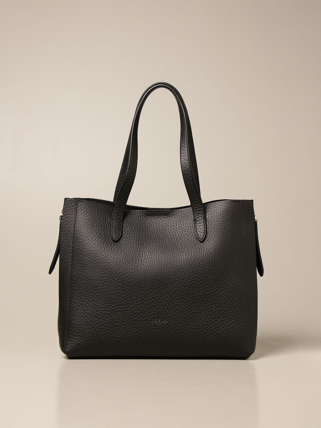 FURLA: Grace bag in hammered leather - Black | Tote Bags Furla WB00173 ...