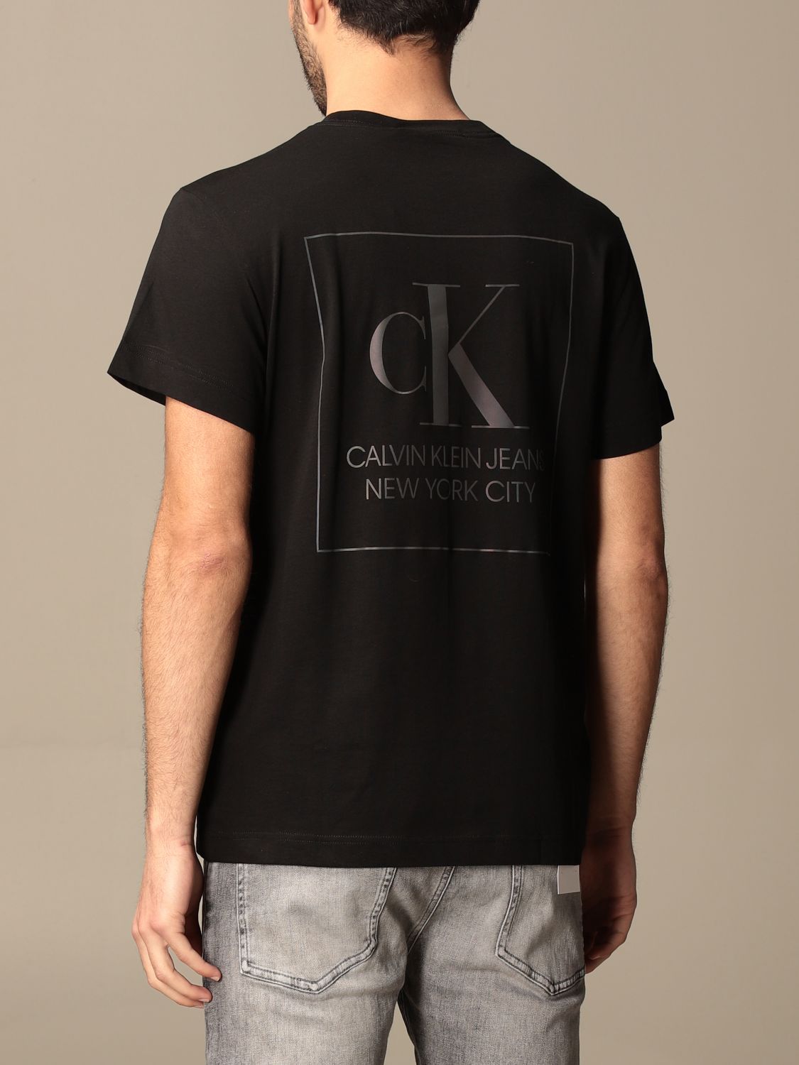 Calvin Klein Jeans Outlet: cotton t-shirt with logo - Black | T-Shirt ...