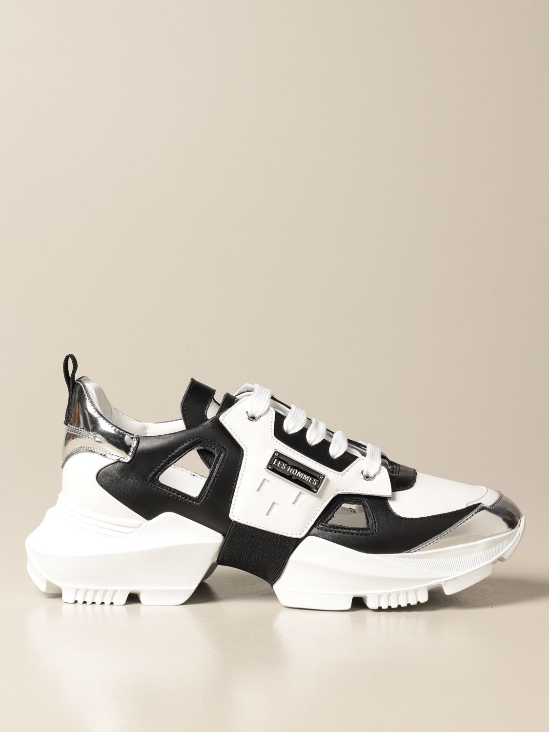LES HOMMES: sneakers in cut out leather - White | Les Hommes sneakers  10032A online on 