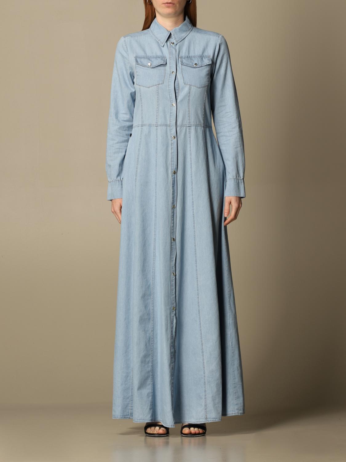 KAOS: Abito lungo a camicia in denim di cotone - Fantasia | Abito Kaos  NP6AJ002 GIGLIO.COM