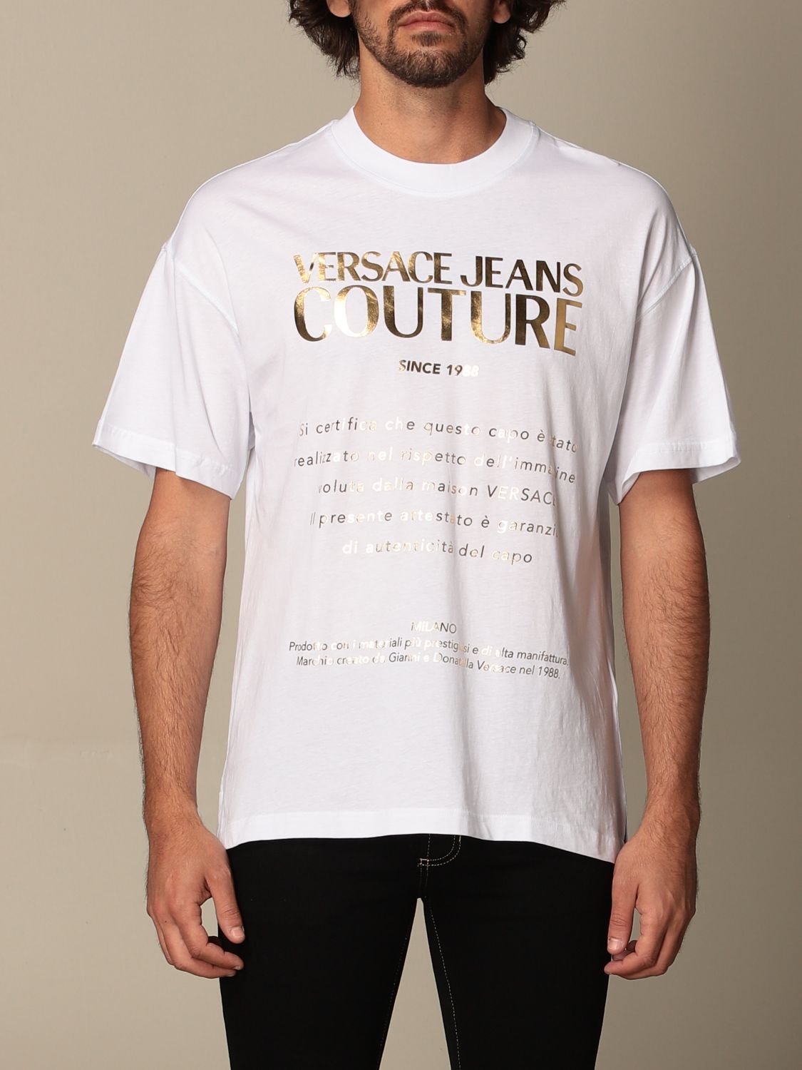 Versace Jeans Couture T Shirt With Laminated Print T Shirt Versace Jeans Couture Men White T Shirt Versace Jeans Couture gwa7tr Giglio En
