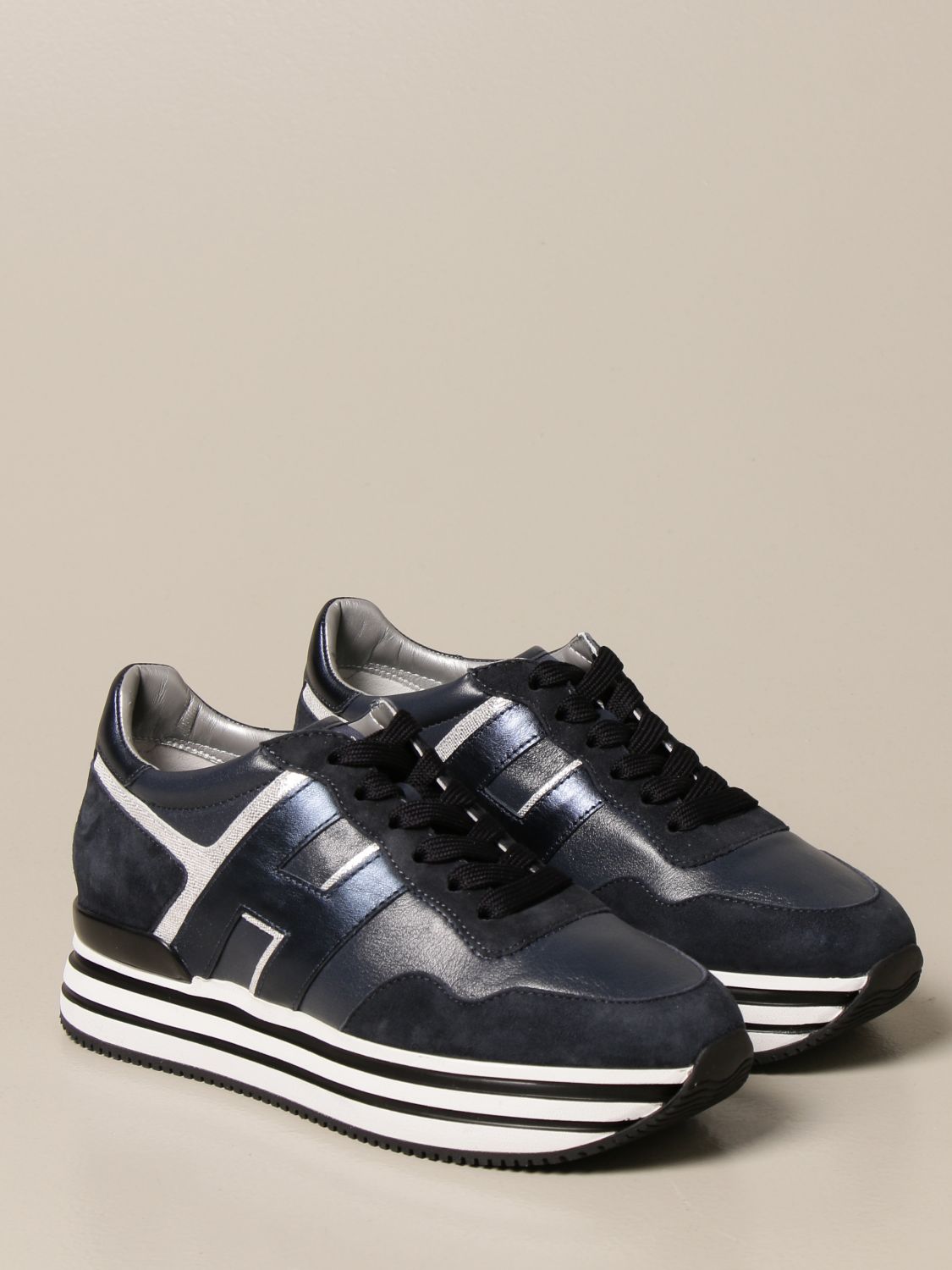 HOGAN: midi platform H483 sneakers in suede and leather - Blue ...