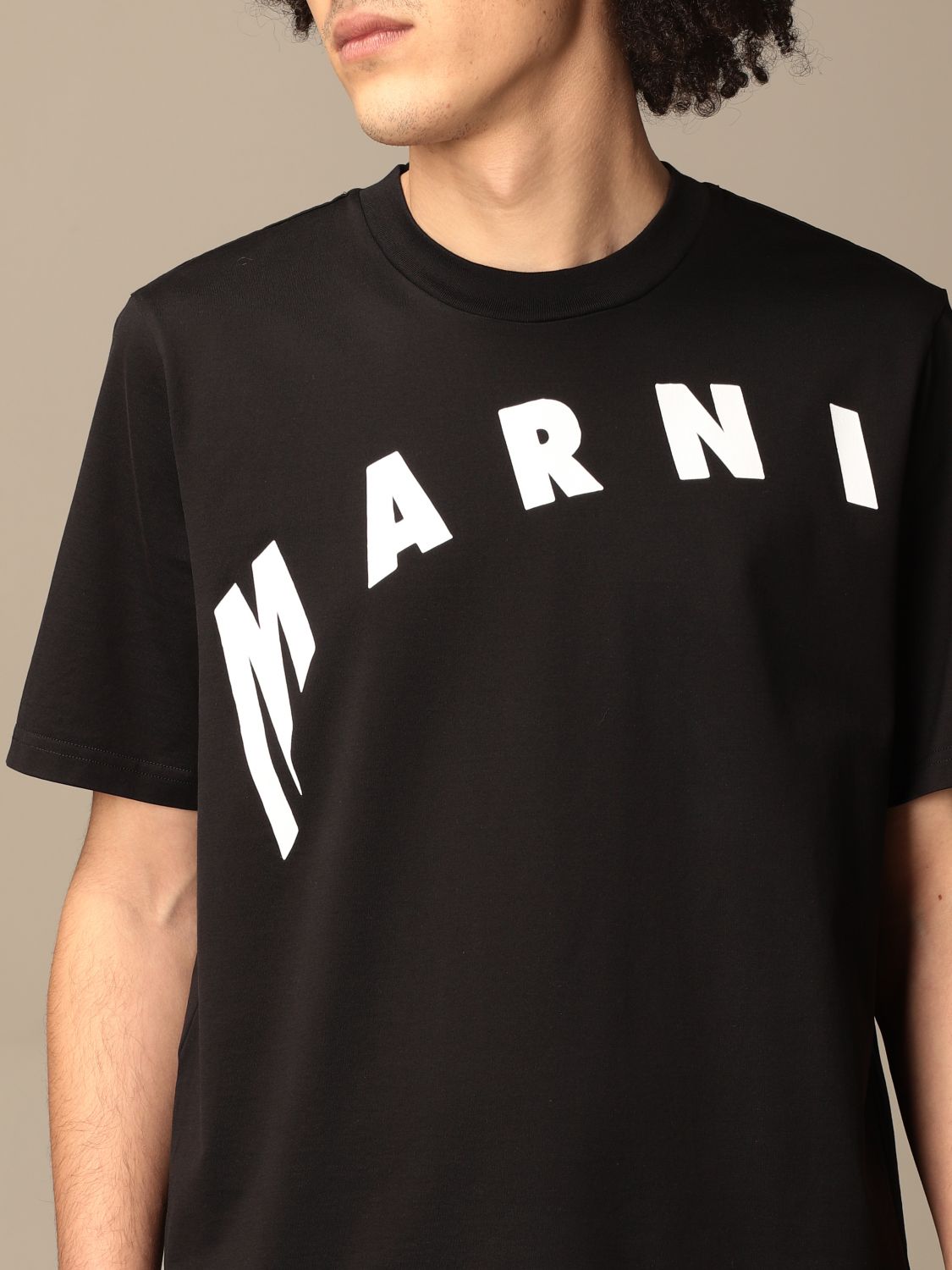 MARNI: cotton t-shirt with distorted logo - Black | Marni t-shirt ...