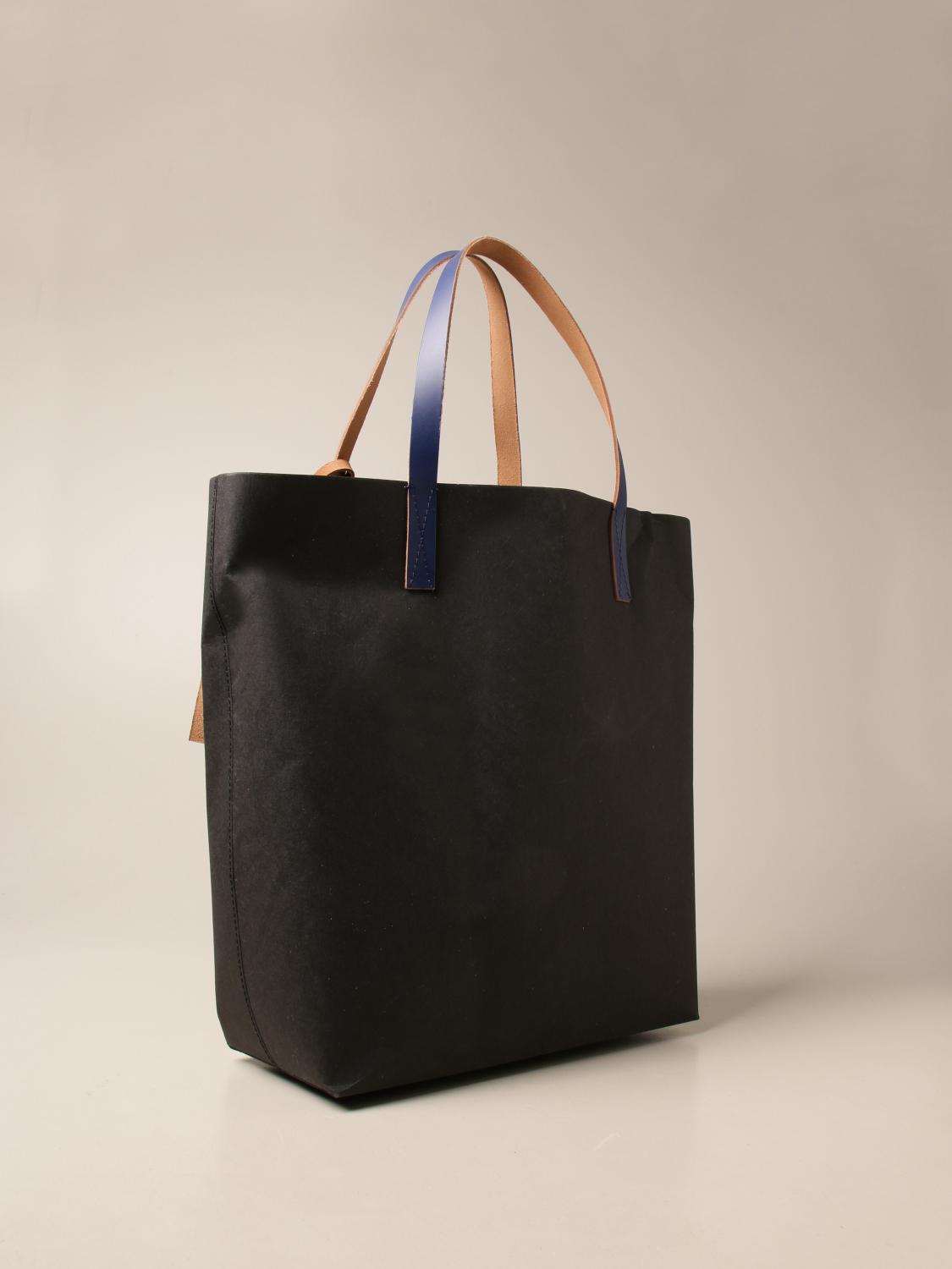 MARNI: tote bag with logo print - Black | Bags Marni SHMQ0000A8P3951 ...