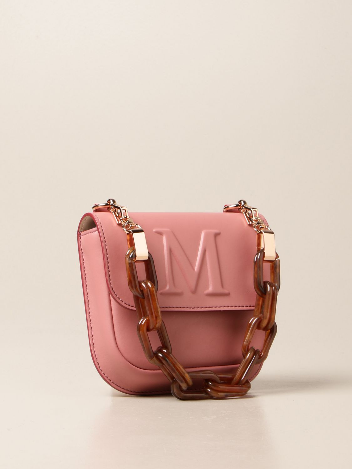 MAX MARA: crossbody bag in genuine hammered leather - Blush Pink