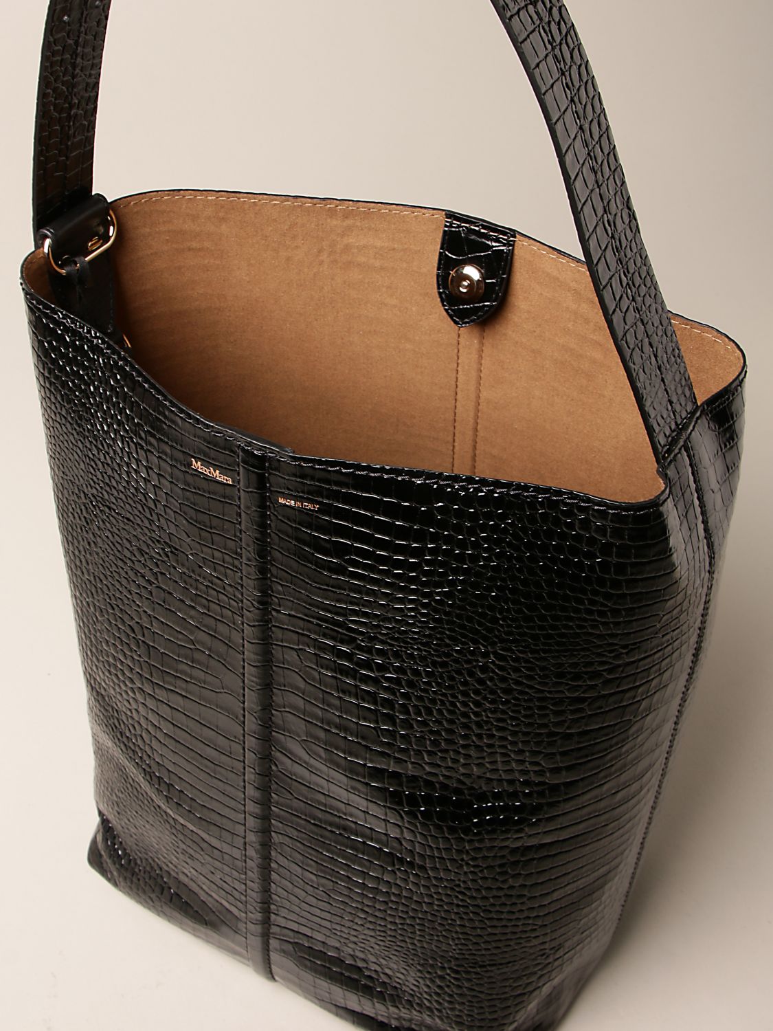 MAX MARA: Plageb bag in genuine leather with crocodile print - Black ...
