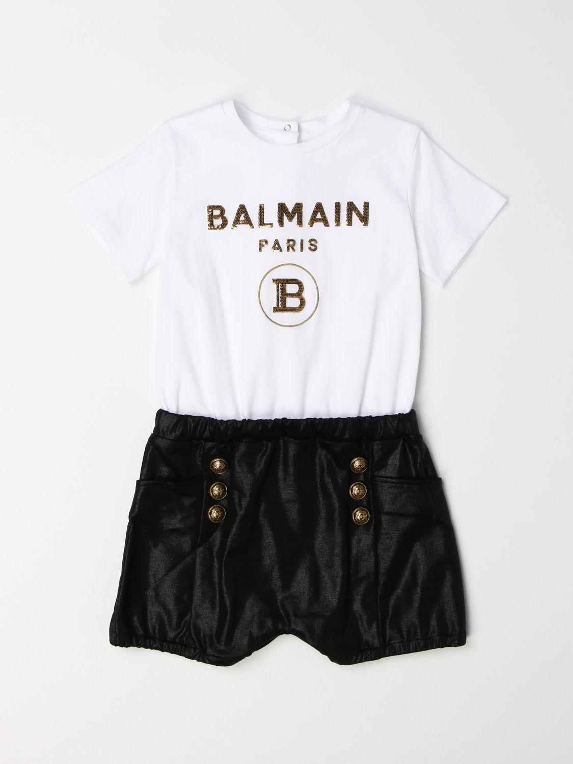 Balmain Outlet: short jumpsuit with logo - Black | Balmain tracksuits ...
