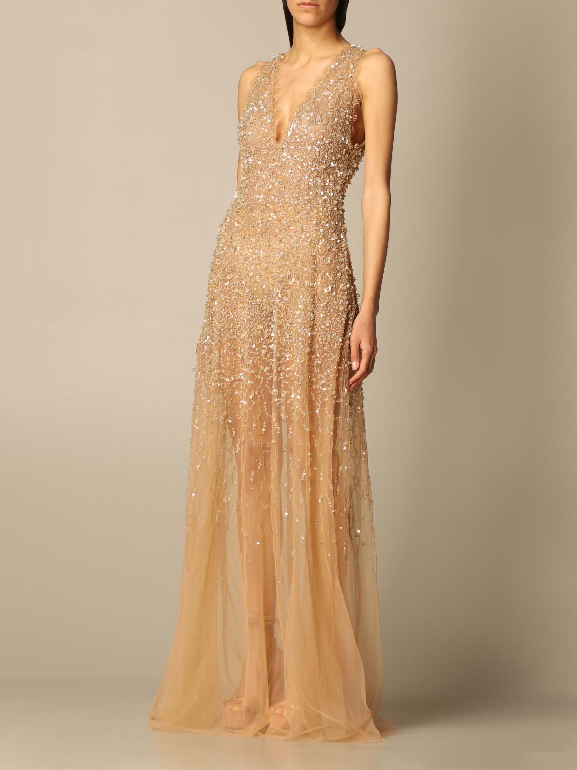 ELISABETTA FRANCHI Abito lungo con paillettes Cammello Abito Elisabetta Franchi AB024