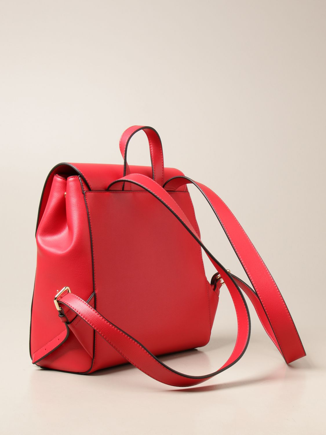LOVE MOSCHINO: backpack in synthetic leather with logo - Red
