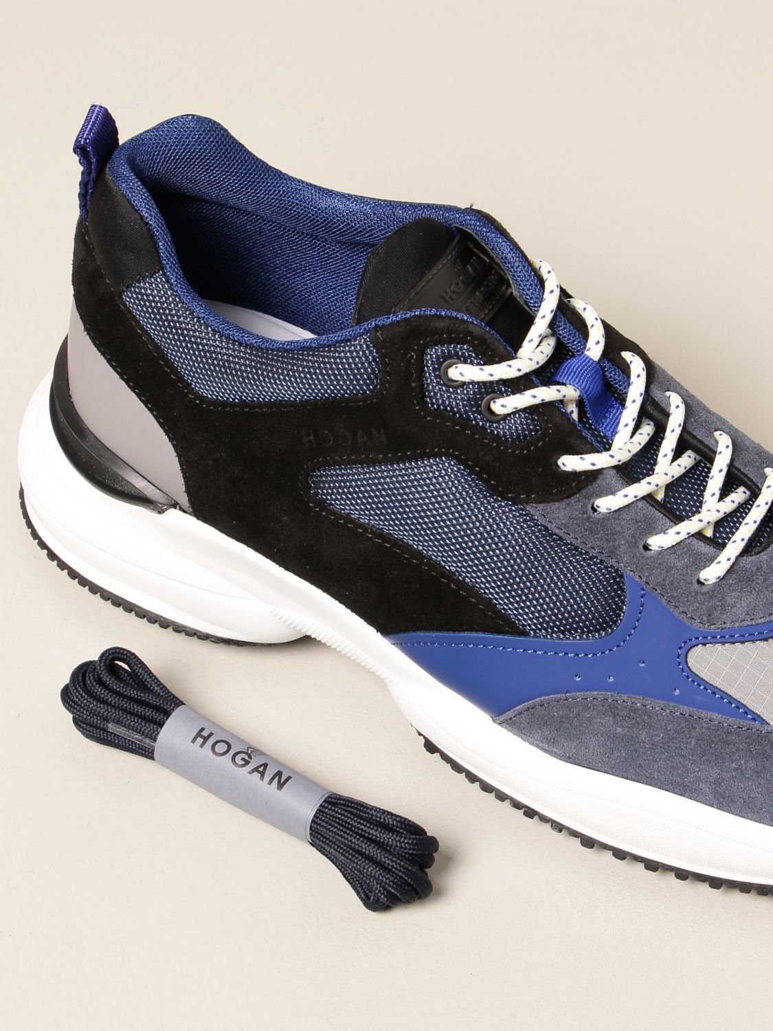 Sneakers Hogan: Interaction Hogan sneakers in suede rubberized leather and micro mesh blue 4