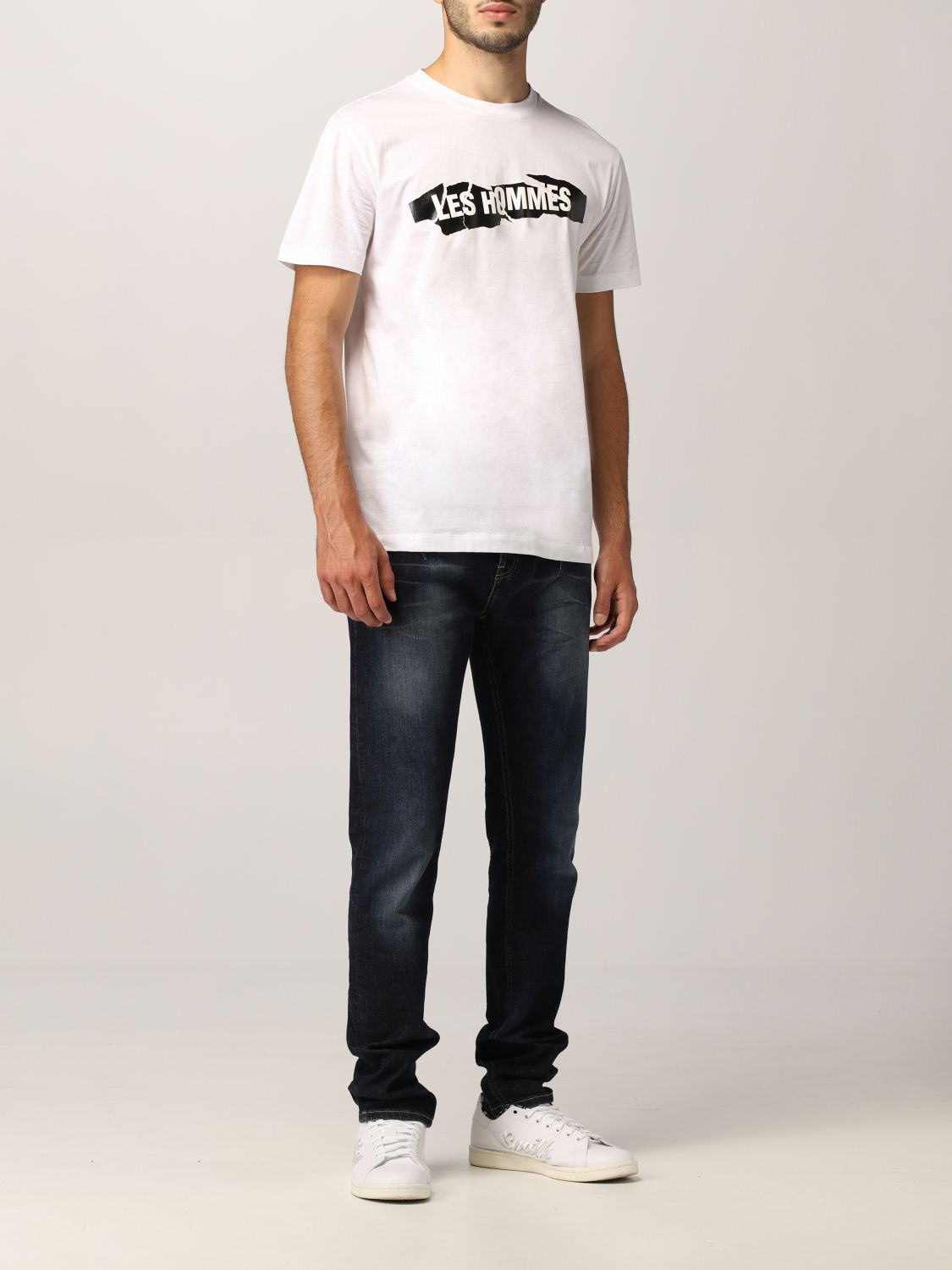 T-shirt Les Hommes: T-shirt Les Hommes in cotone stretch con logo bianco 2