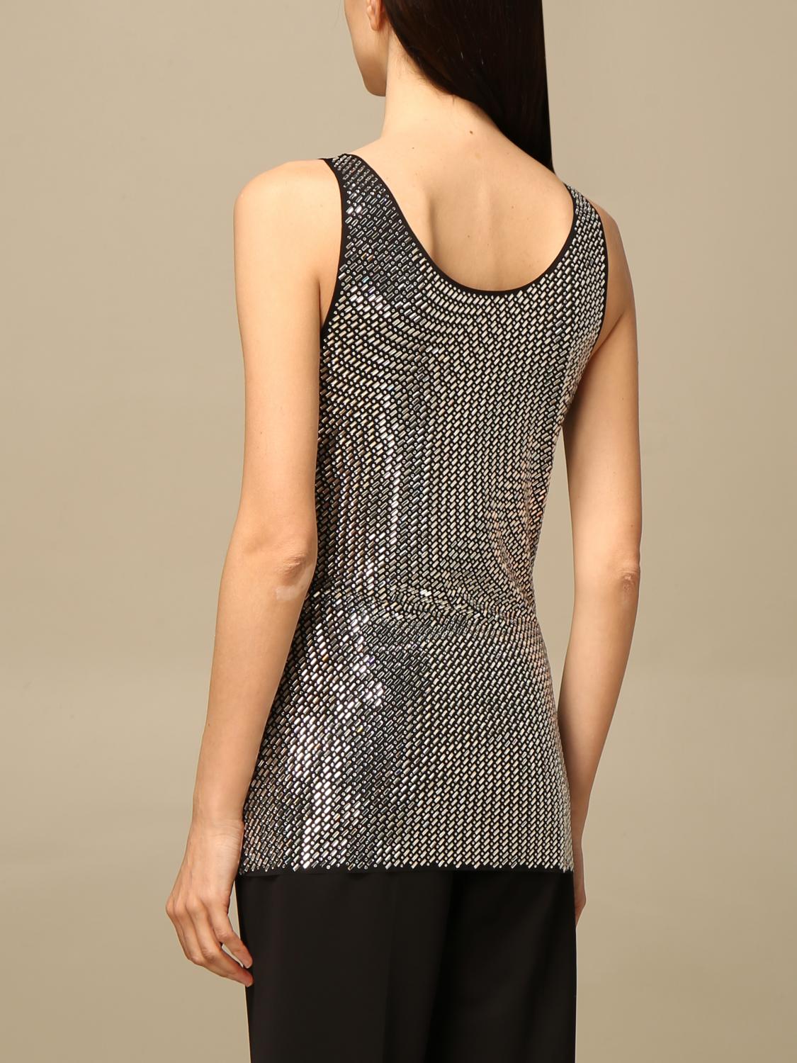 PINKO tank top with rhinestones Black Top Pinko 1G15PCY673