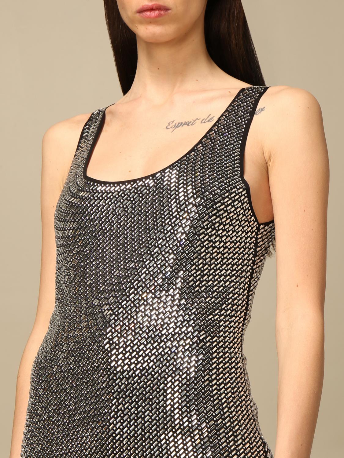PINKO tank top with rhinestones Black Top Pinko 1G15PCY673