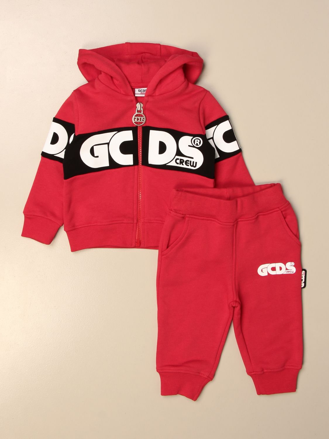 GCDS: sweatshirt + jogging pants set with logo - Red | Jumpsuit Gcds ...