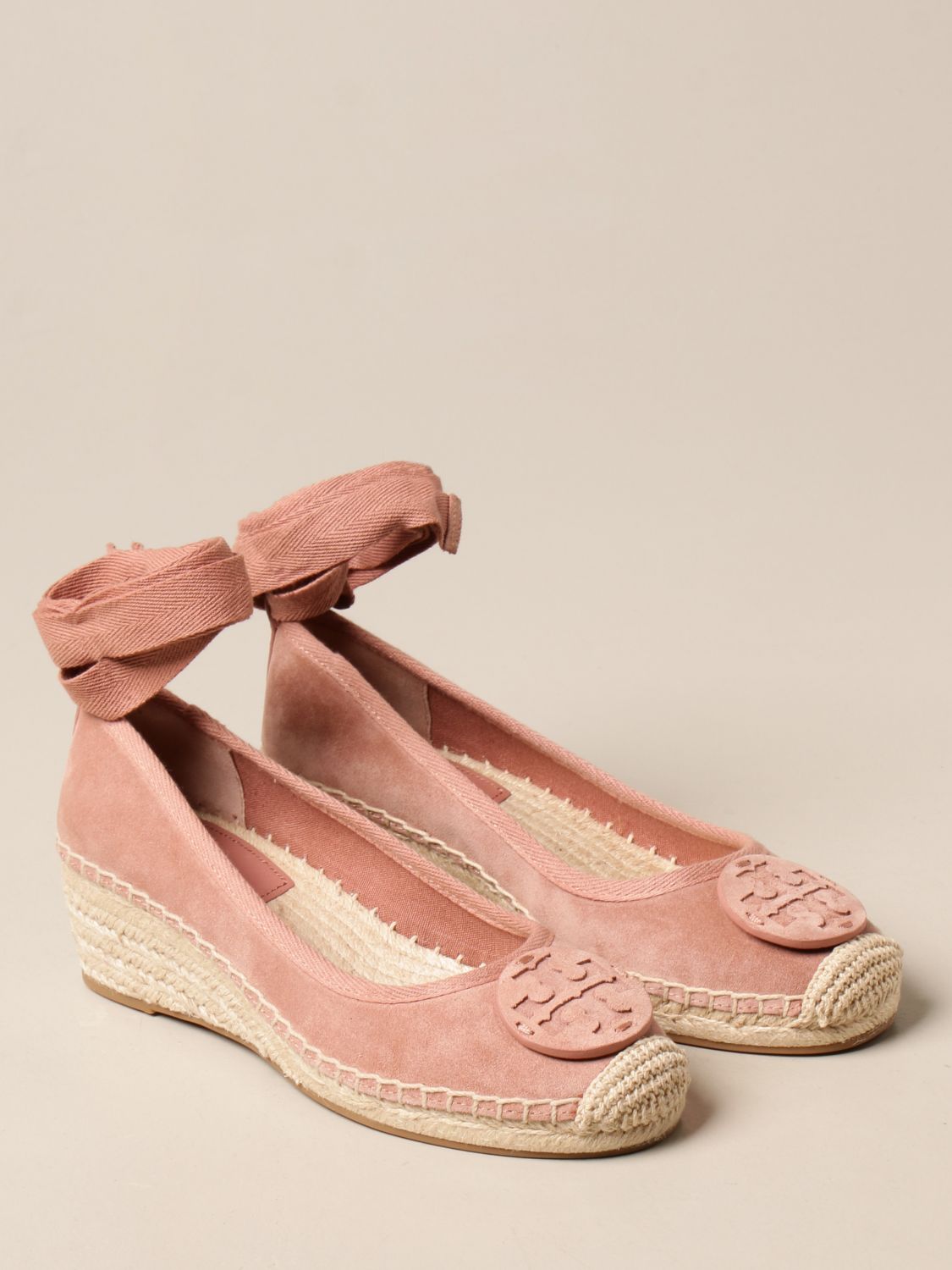 TORY BURCH: espadrilles in suede with logo - Pink | Tory Burch espadrilles  82572 online on 