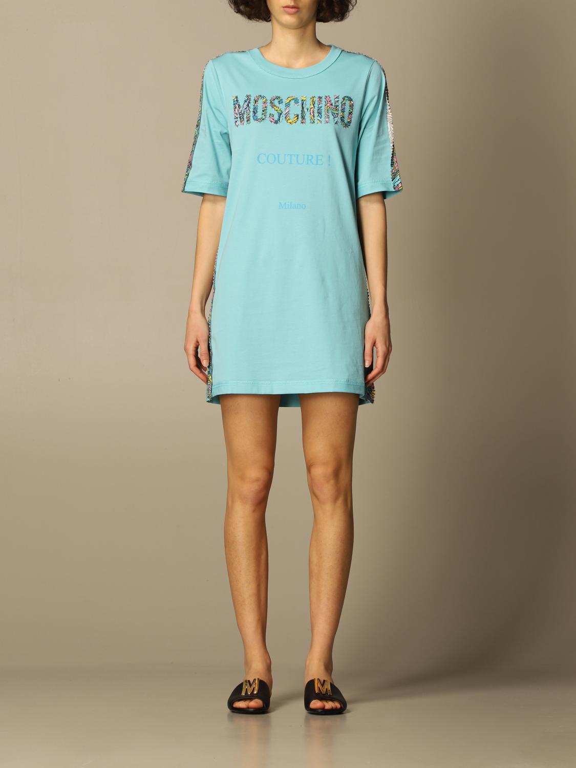 MOSCHINO COUTURE: Abito a t-shirt con logo a fantasia - Azzurro | Abito  Moschino Couture 0424 0440 GIGLIO.COM