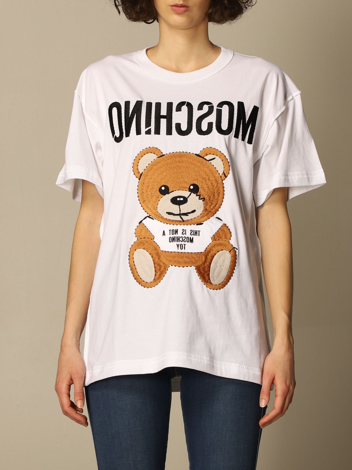 MOSCHINO COUTURE: t-shirt with teddy logo - White | Moschino