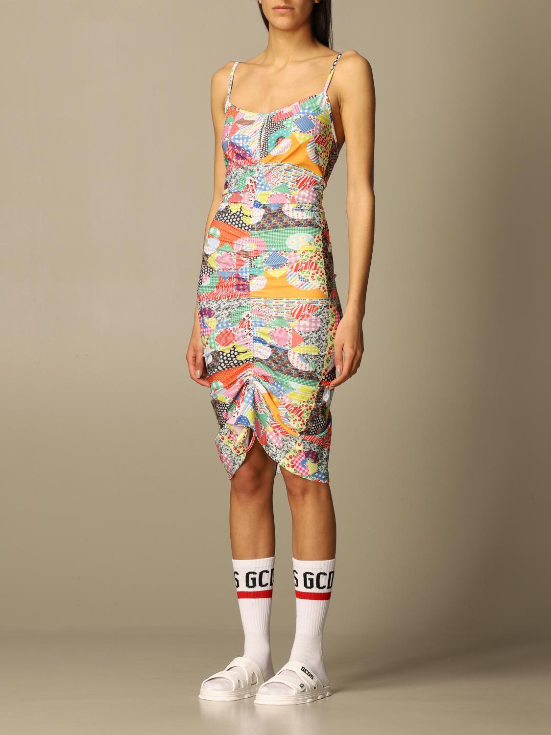 GCDS: fitted dress with patchwork print - Multicolor | Gcds dress ...