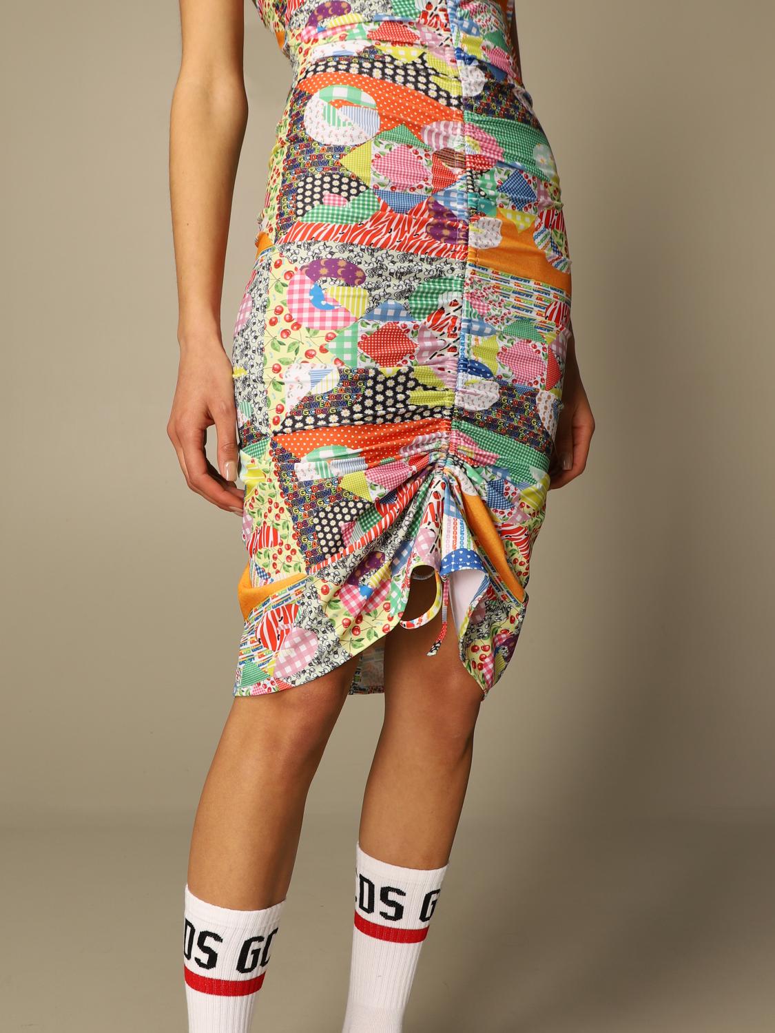 GCDS: fitted dress with patchwork print - Multicolor | Gcds dress ...