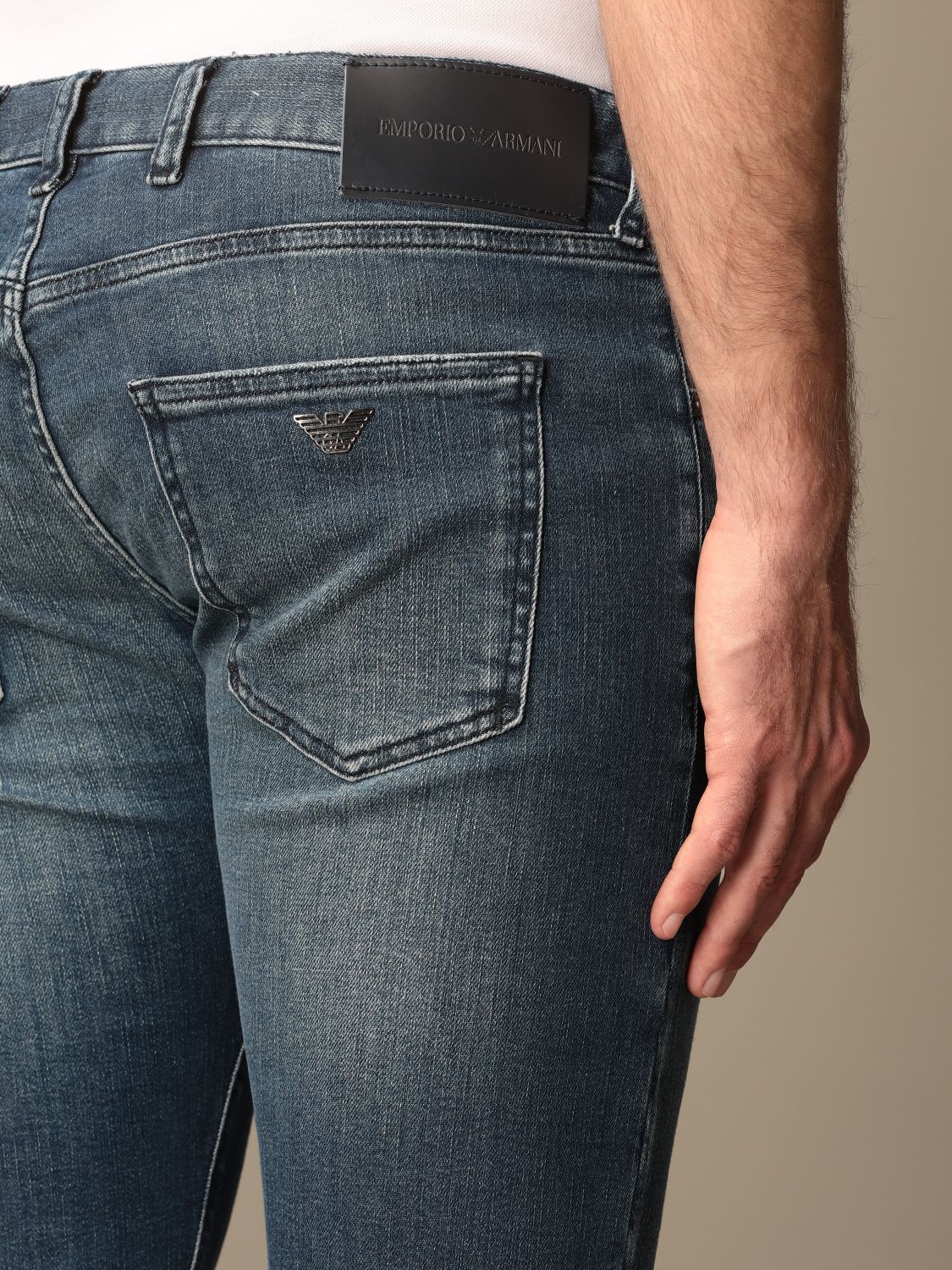 EMPORIO ARMANI: jeans in washed denim - Denim | Emporio Armani jeans ...