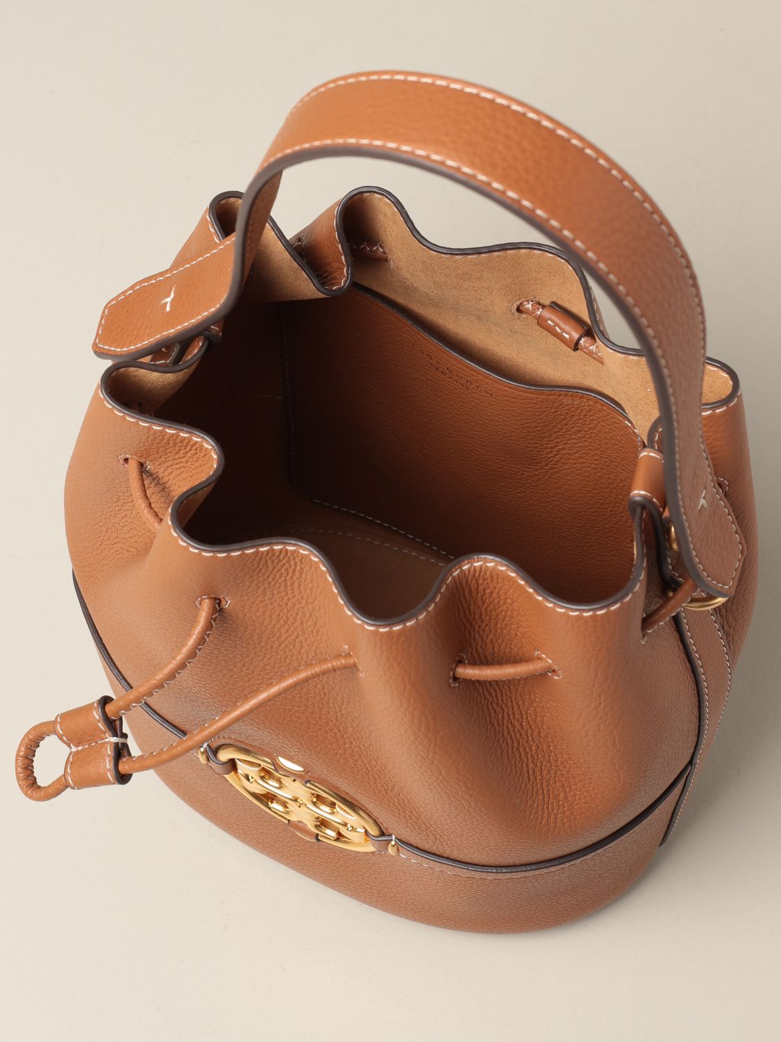 TORY BURCH: Miller bucket bag in grained leather - Brown | Tory Burch  handbag 79323 online on 