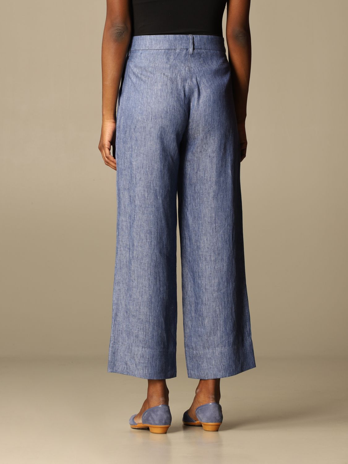 S MAX MARA: trousers in washed linen - Blue | S Max Mara pants ...