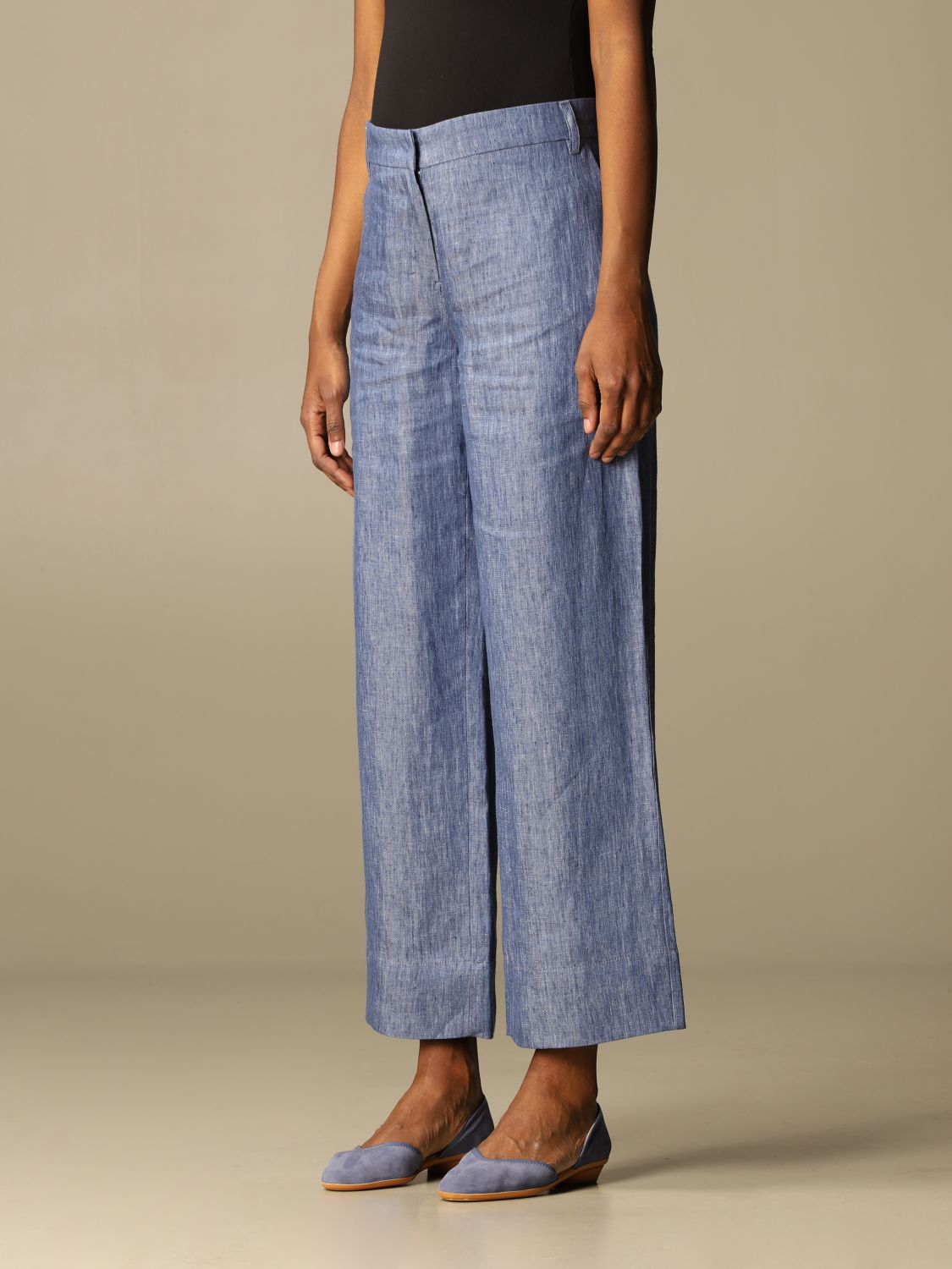S MAX MARA: trousers in washed linen - Blue | S Max Mara pants ...
