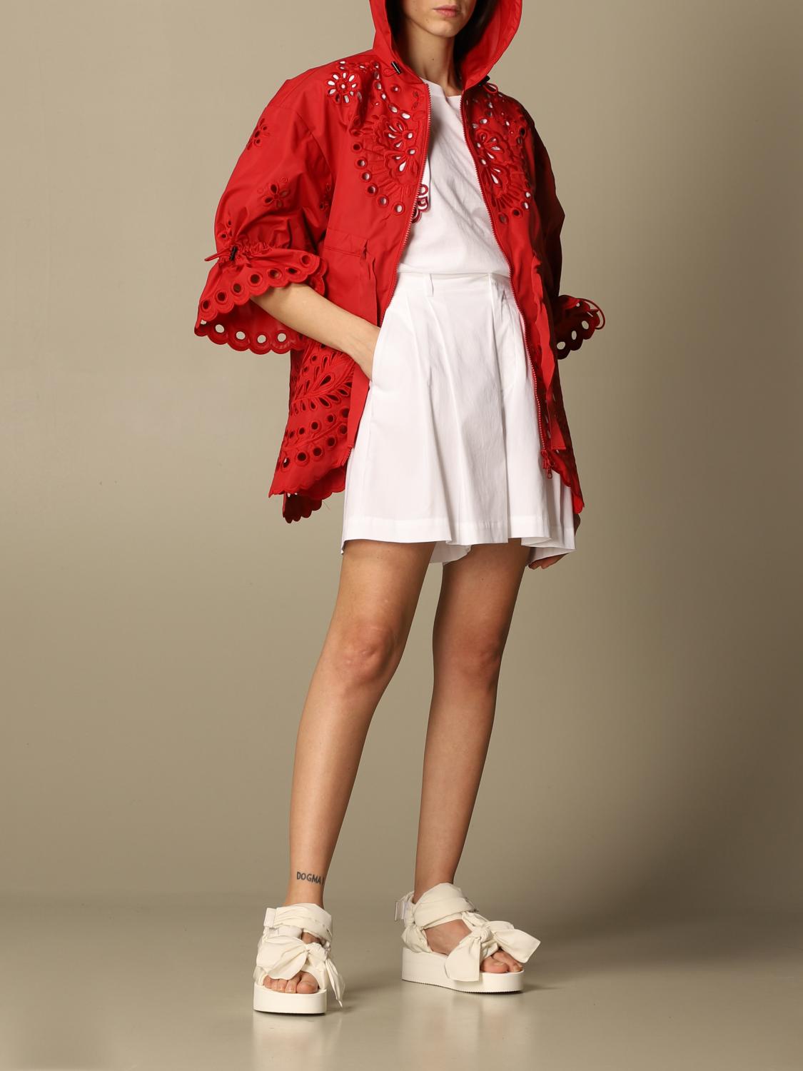 RED VALENTINO: hooded coat in Sangallo cotton - Red | Red Valentino ...