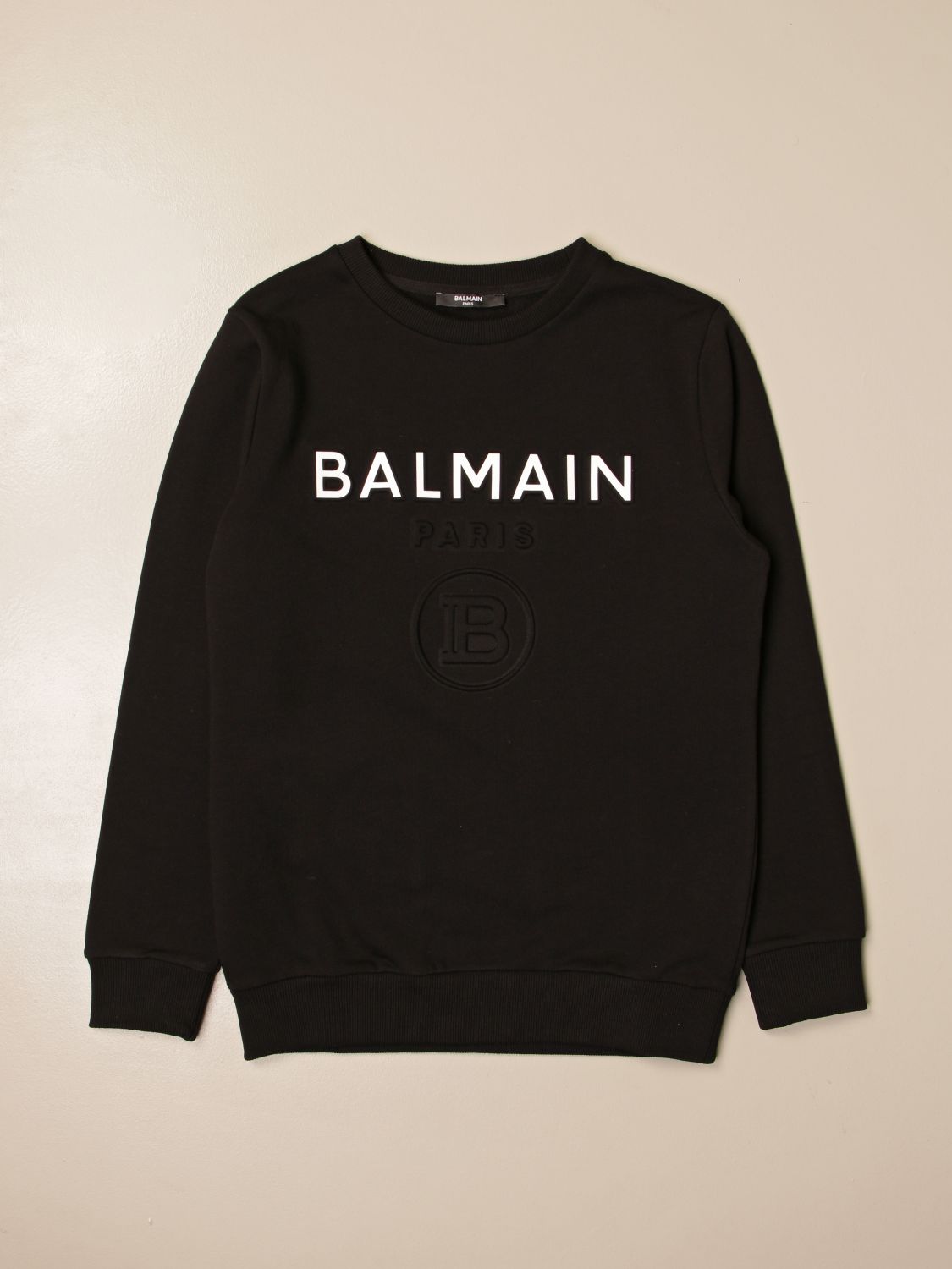 BALMAIN: crewneck sweatshirt in cotton with logo - Black | Sweater ...