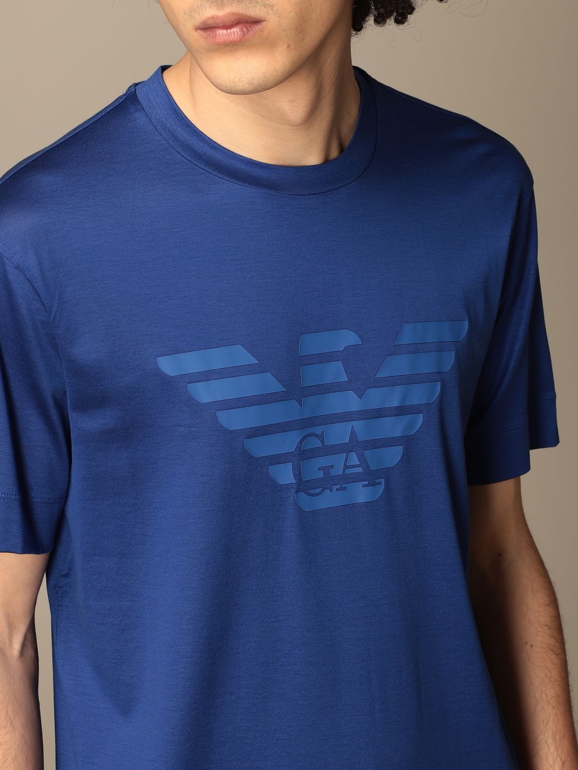 EMPORIO ARMANI: Basic t-shirt with logo - Blue | T-Shirt Emporio Armani ...