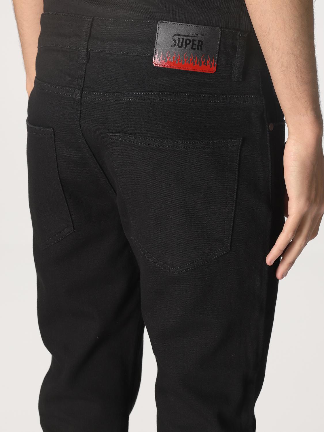 VISION OF SUPER: Jeans a 5 tasche con fiamme - Nero | Jeans Vision Of Super  VOS/B17REDFLBLACK GIGLIO.COM
